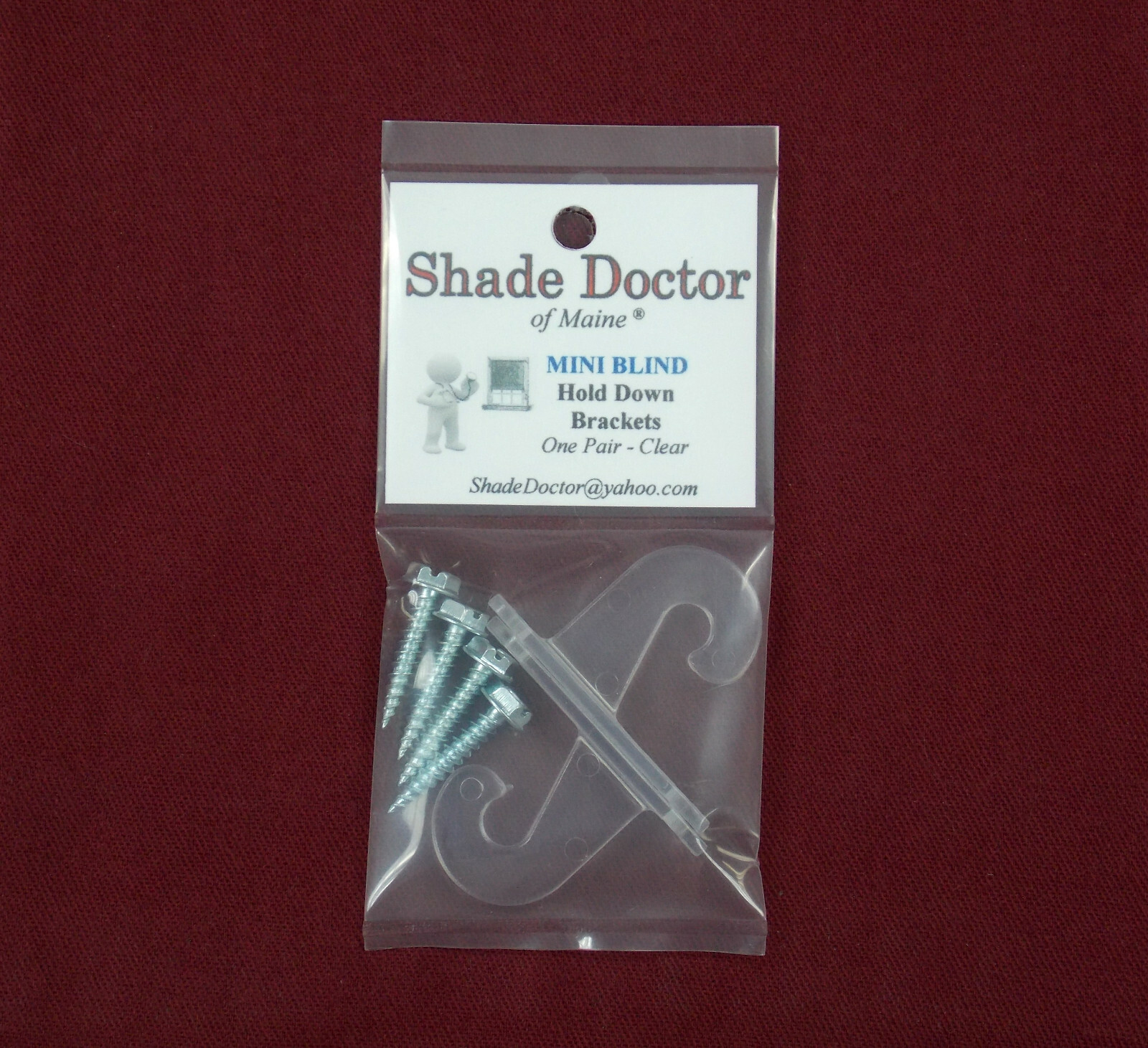 1″ Mini Blind CLEAR HOLD DOWN Hooks BRACKETS for Doors (One Pair)