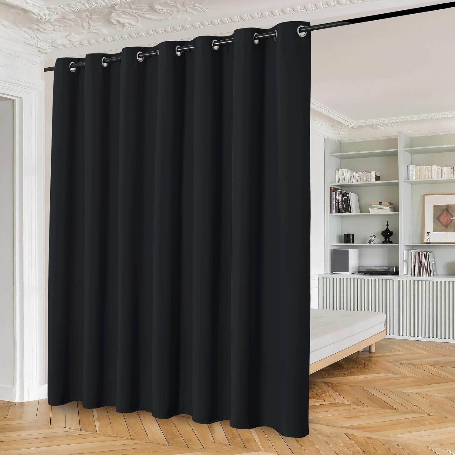 Beauoop 100% Blackout Curtains 84 Inches Long for Patio Sliding Door Black Solid