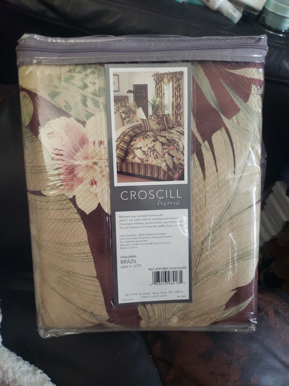 CROSCILL Pole Top Drapery 82”X84” 2 Lined Panels/Tiebacks CHOCOLATE BRAZIL