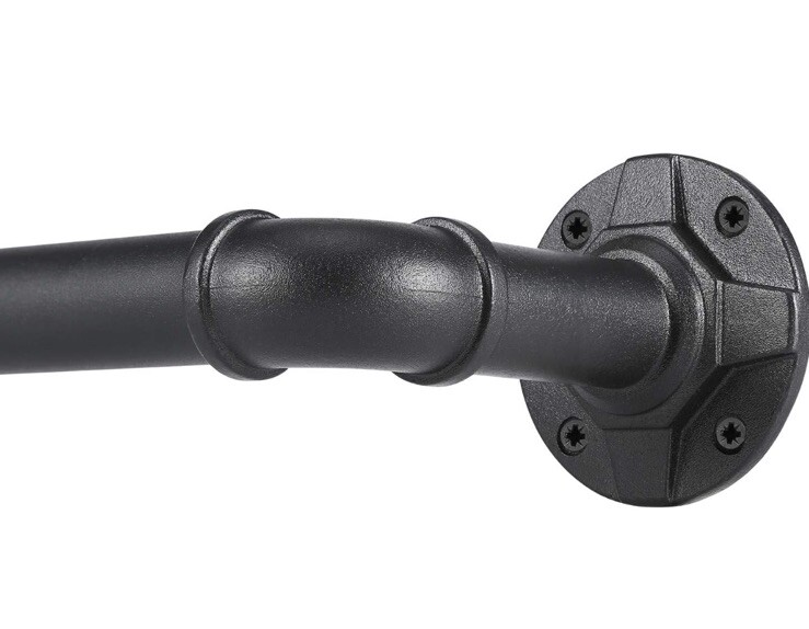 Industrial Metal Curtain Rod 1 Inch Black – for Windows 48 to 86 -room Darkening