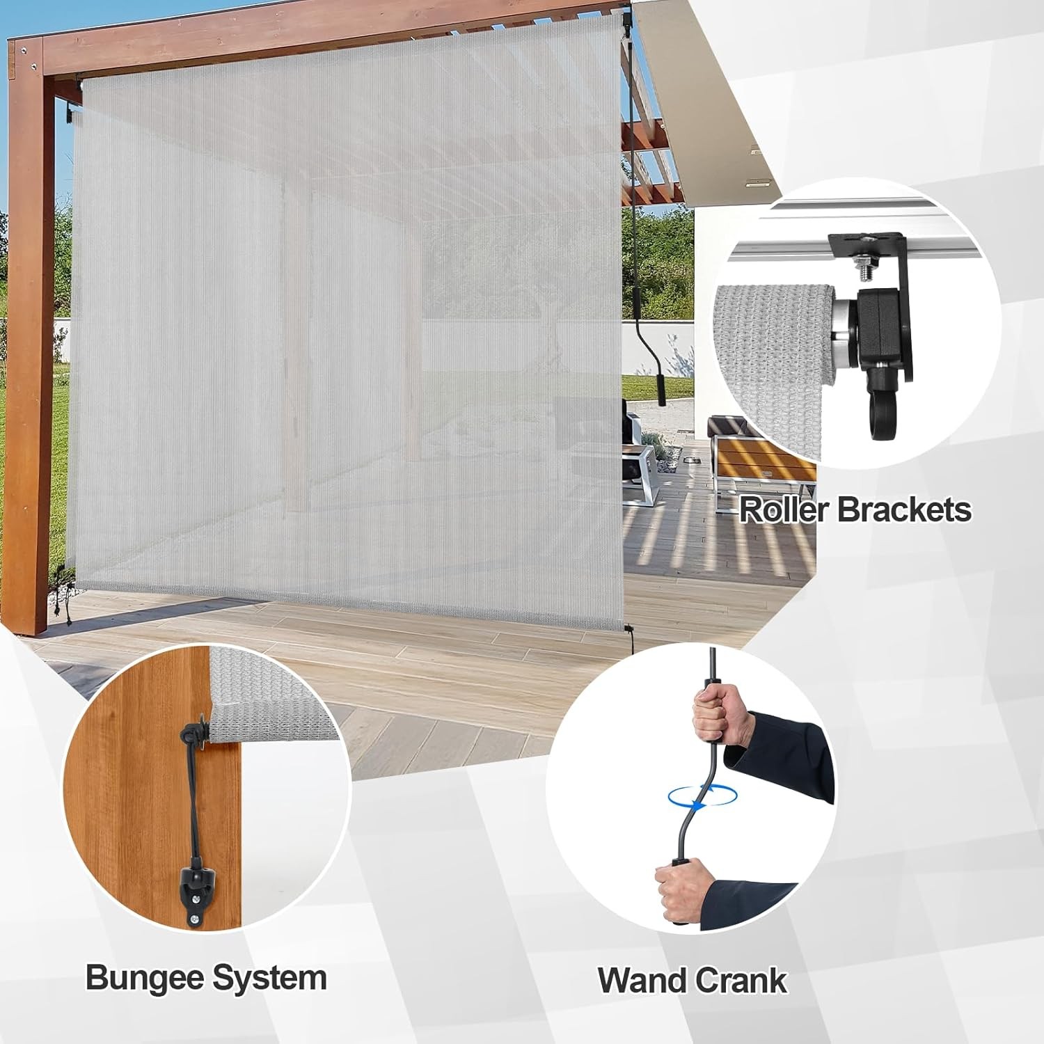 Aoodor Patio Roller Shade 4 x 8 ft HDPE Fabric Outdoor Cordless Roll Up Shade
