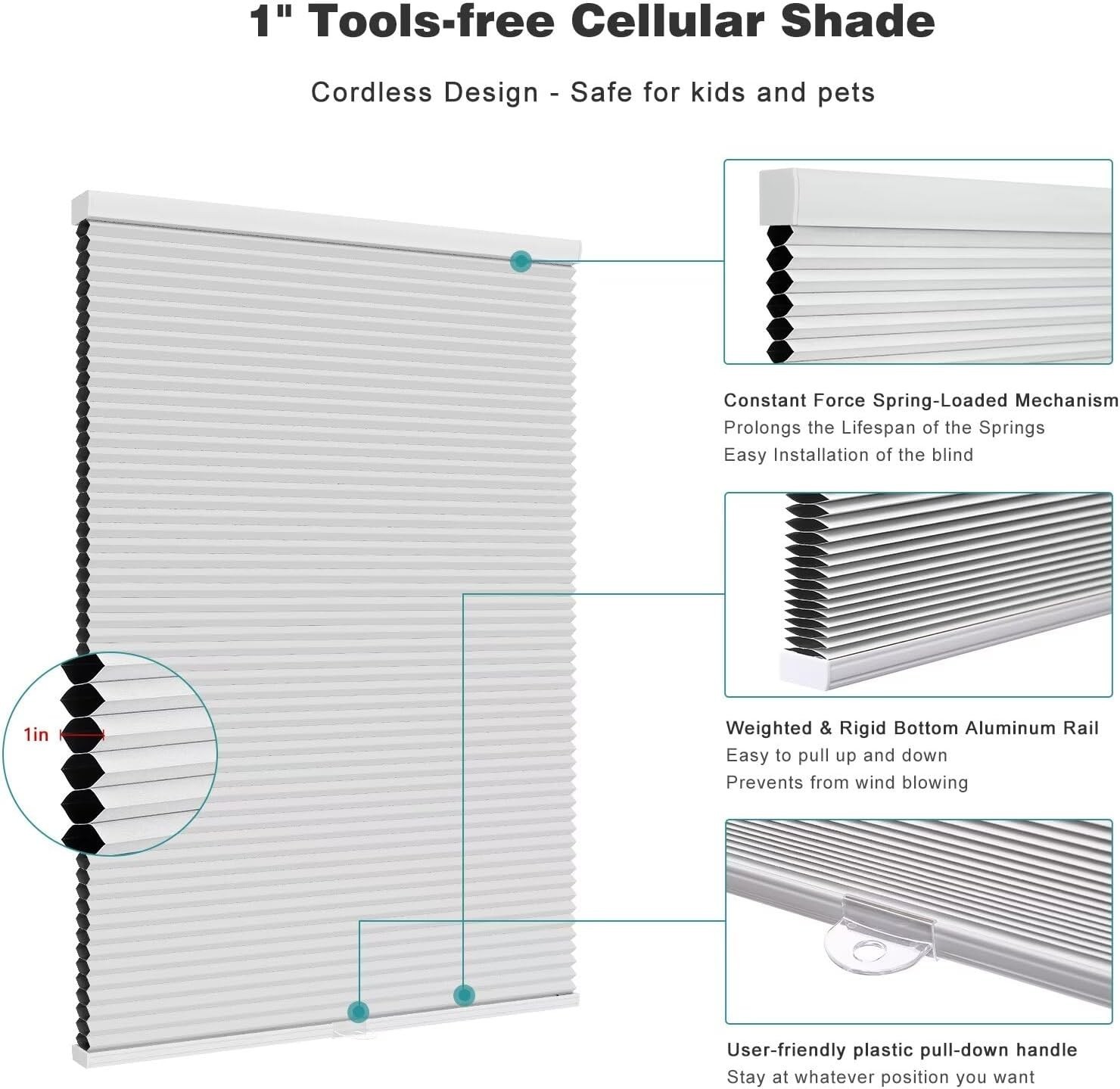 Blackout Cordless Cellular Shades for Windows,Honeycomb Blinds with Thermal I…