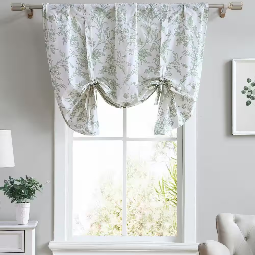 Natalie 50 In. L X 25 In. W Cotton Floral Tie up Valance in Light Green