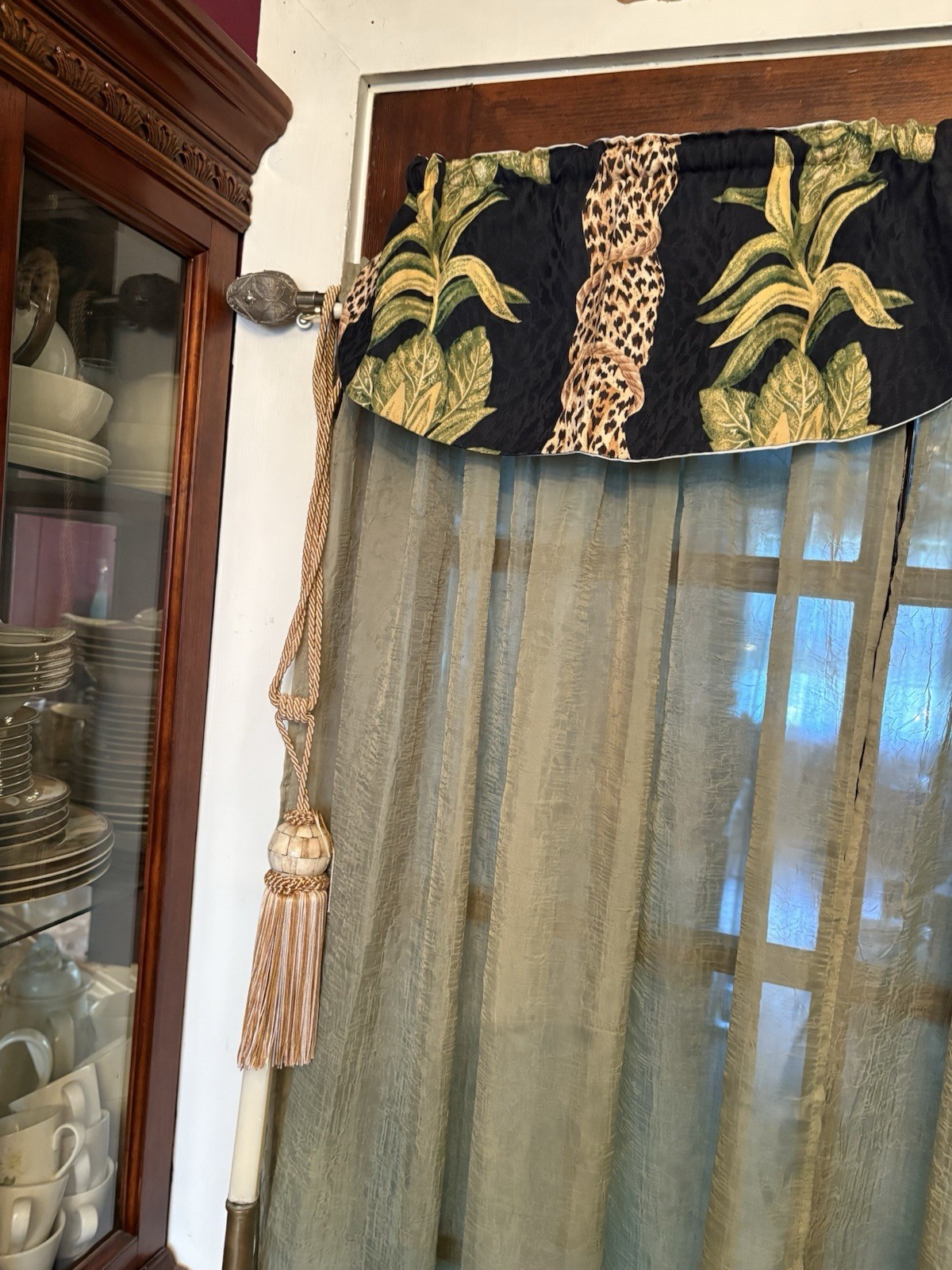 Curtains/Sheer Dark Sage Green/Valances & Tie-backs/Enough for 3 Single Windows