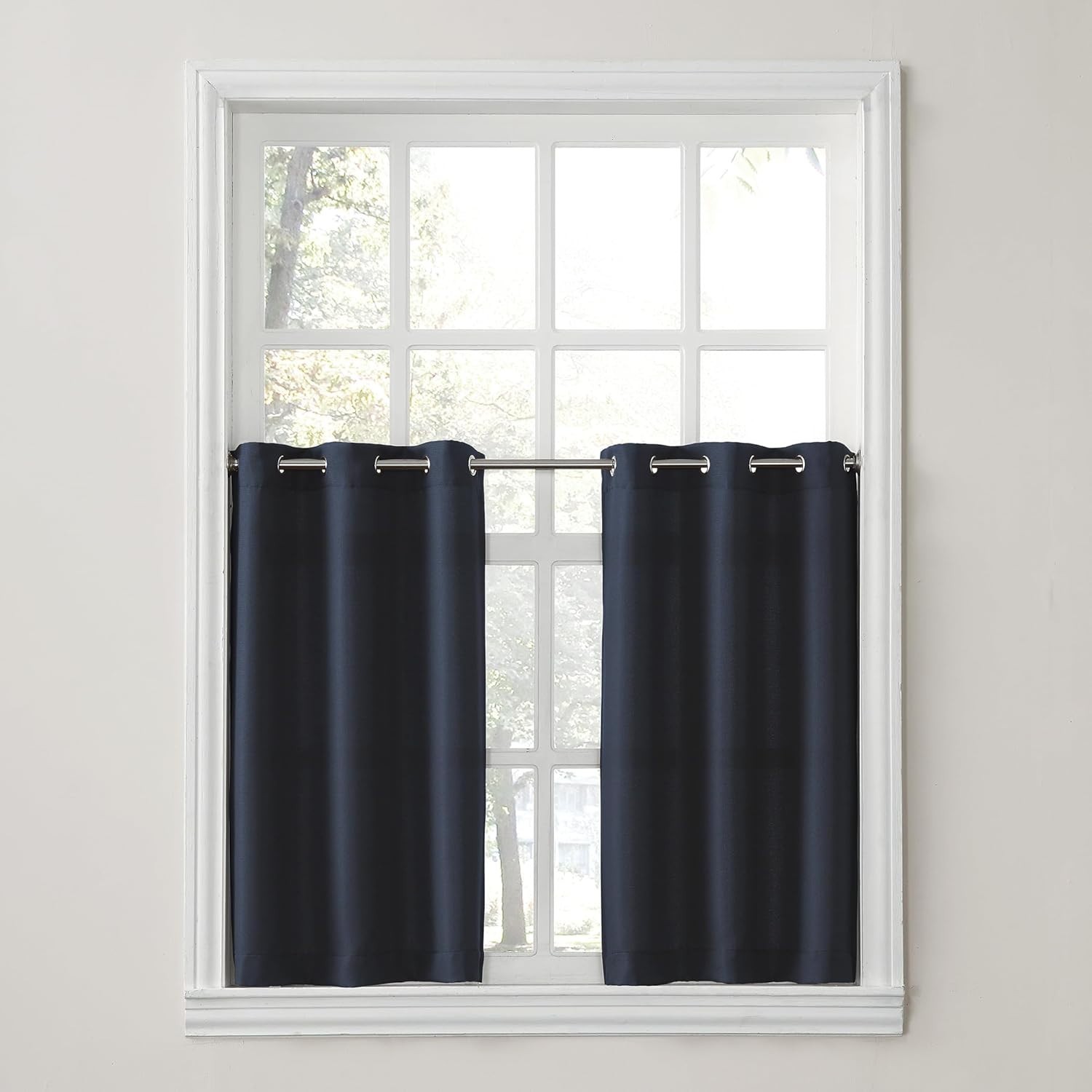 Grommet Top Navy Blue Semi-Sheer Curtain Pair – Perfect for Any Room, 2 Panels