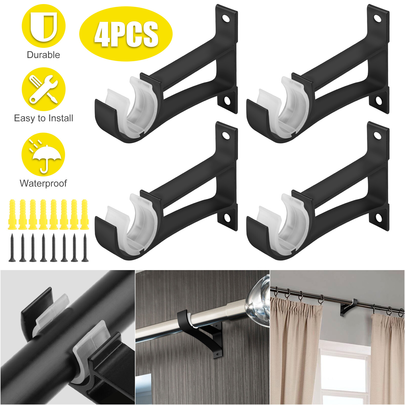 4X Curtain Rod Bracket for Drapery Window Frame Holder Aluminum Alloy Heavy Duty
