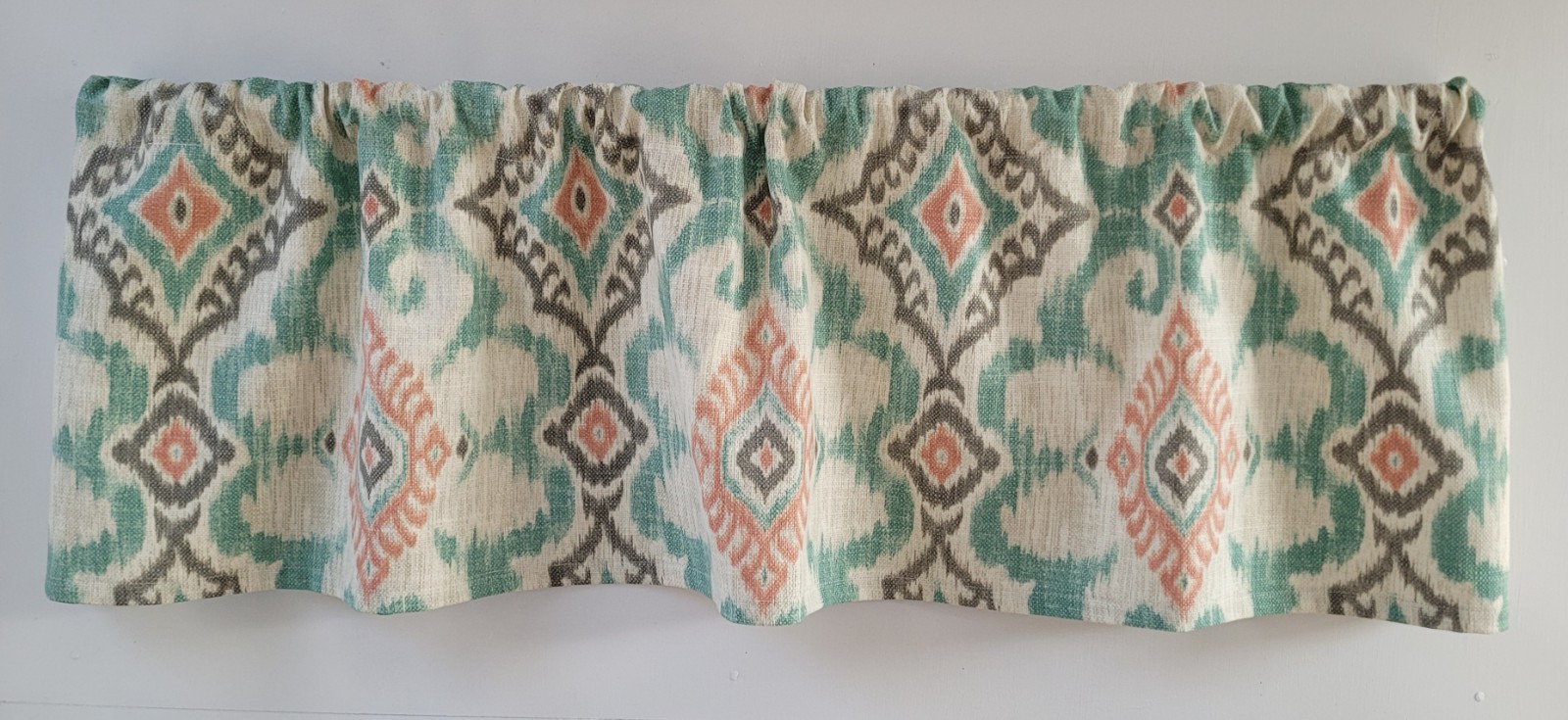 Beige, Turquoise, Gray and Orange Color Themed Valance