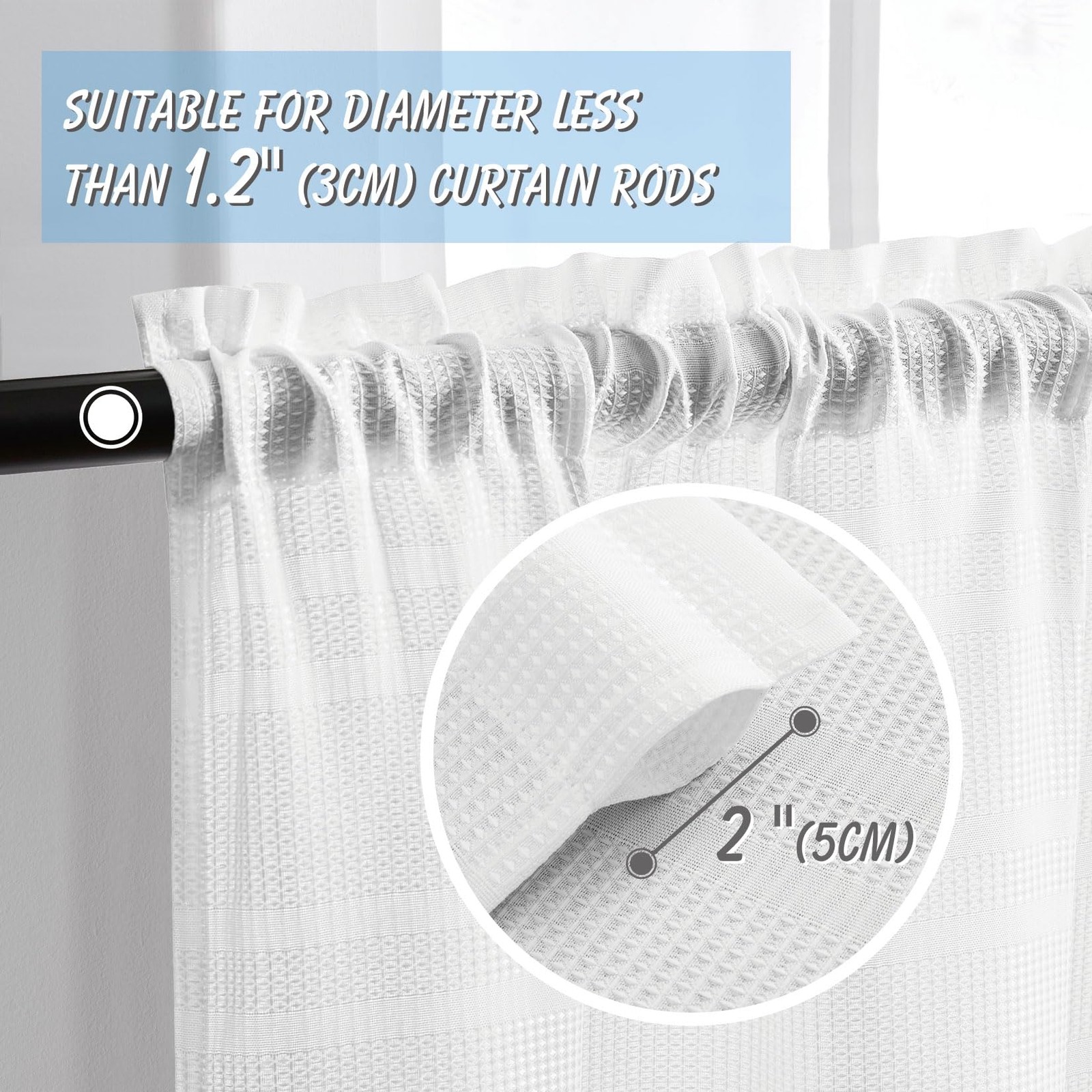 White Water Resistant Bathroom Window Curtain, Waffle Textured Half Tier Curt…