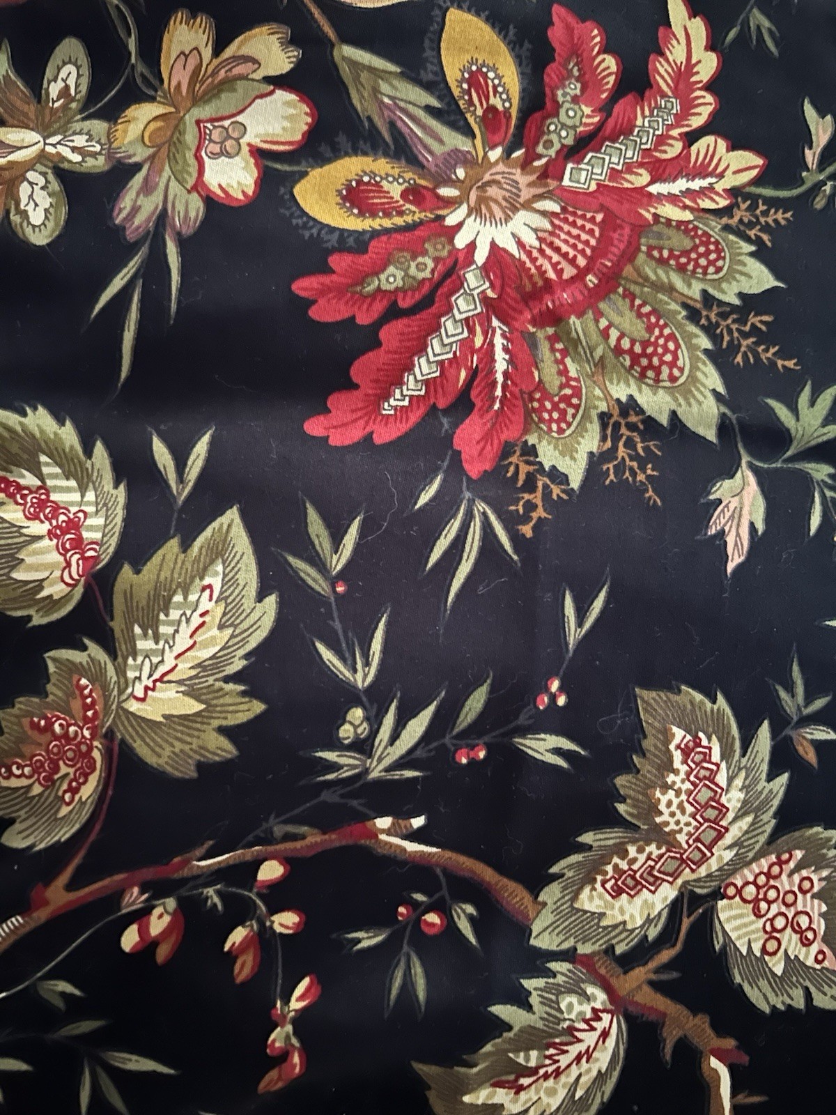 Waverly “Felicite Noir” Floral Jacobean Sateen Curtain 2 Panels Pair 84×48″ EXC!