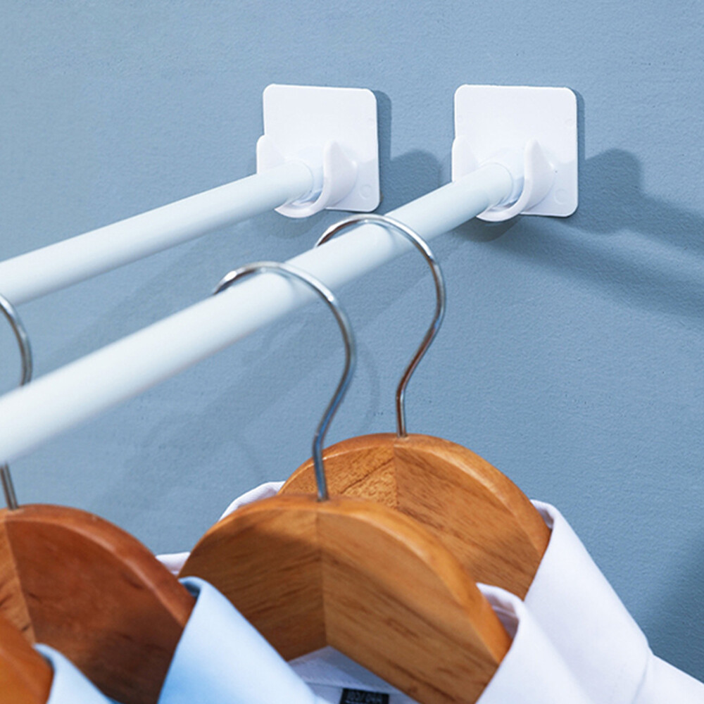 2Pcs White ABS Closet Pole Holder Bracket Self Adhesive Pole Socket Rod Hardware