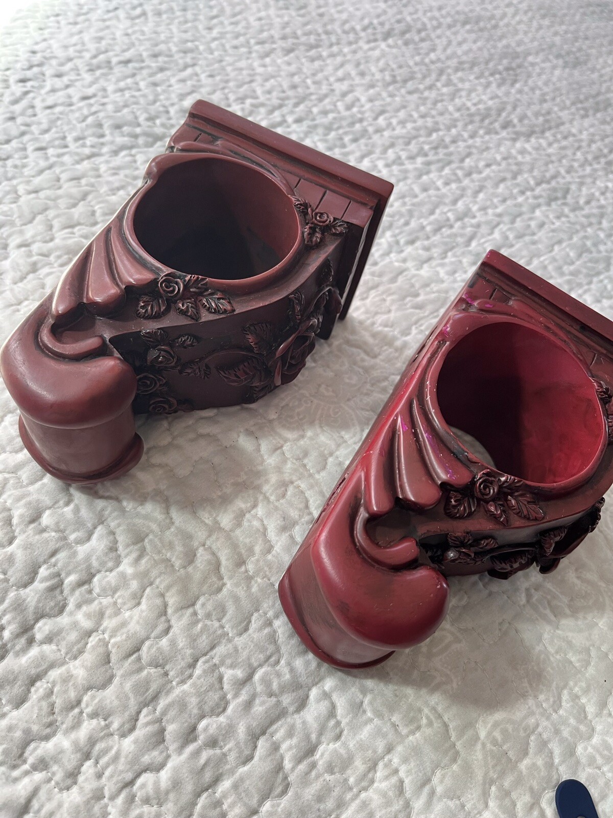 VINTAGE Set of 3 Floral Burgundy Brackets for Curtains/Drapes 80s90s Composite