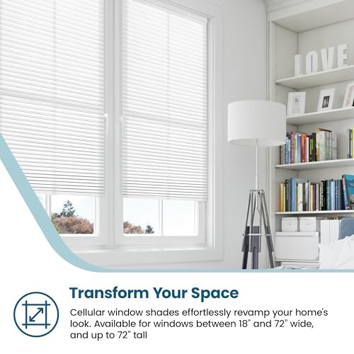 Cellular Honeycomb Cordless Shade, 9/16″ Single Cell, Light 23″W x 72″H White
