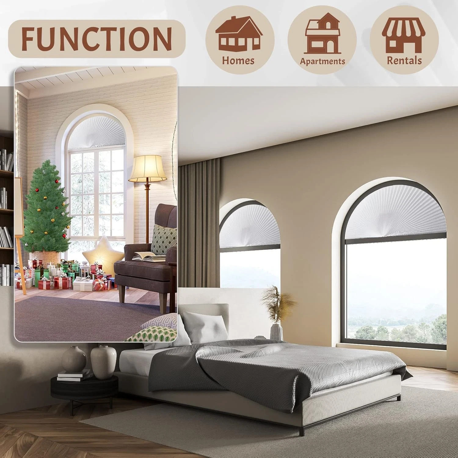 Half Moon Window Shade Half Circle Arch Window Blackout, Light Filtering Pleated