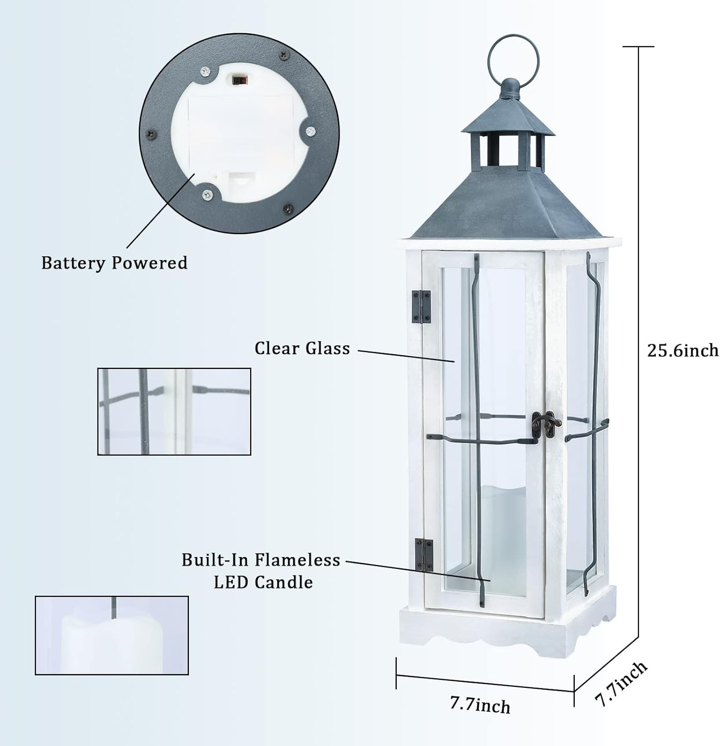 2 Pack 26In Farmhouse White Waterproof Wood Metal Decorative Lanterns with Remot