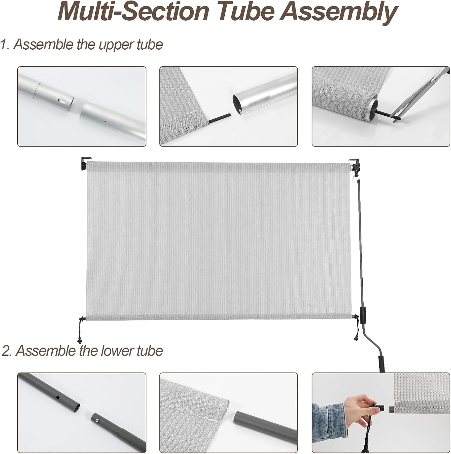 Aoodor Patio Roller Shade 10 x 8 ft HDPE Fabric Outdoor Cordless Roll Up Shade