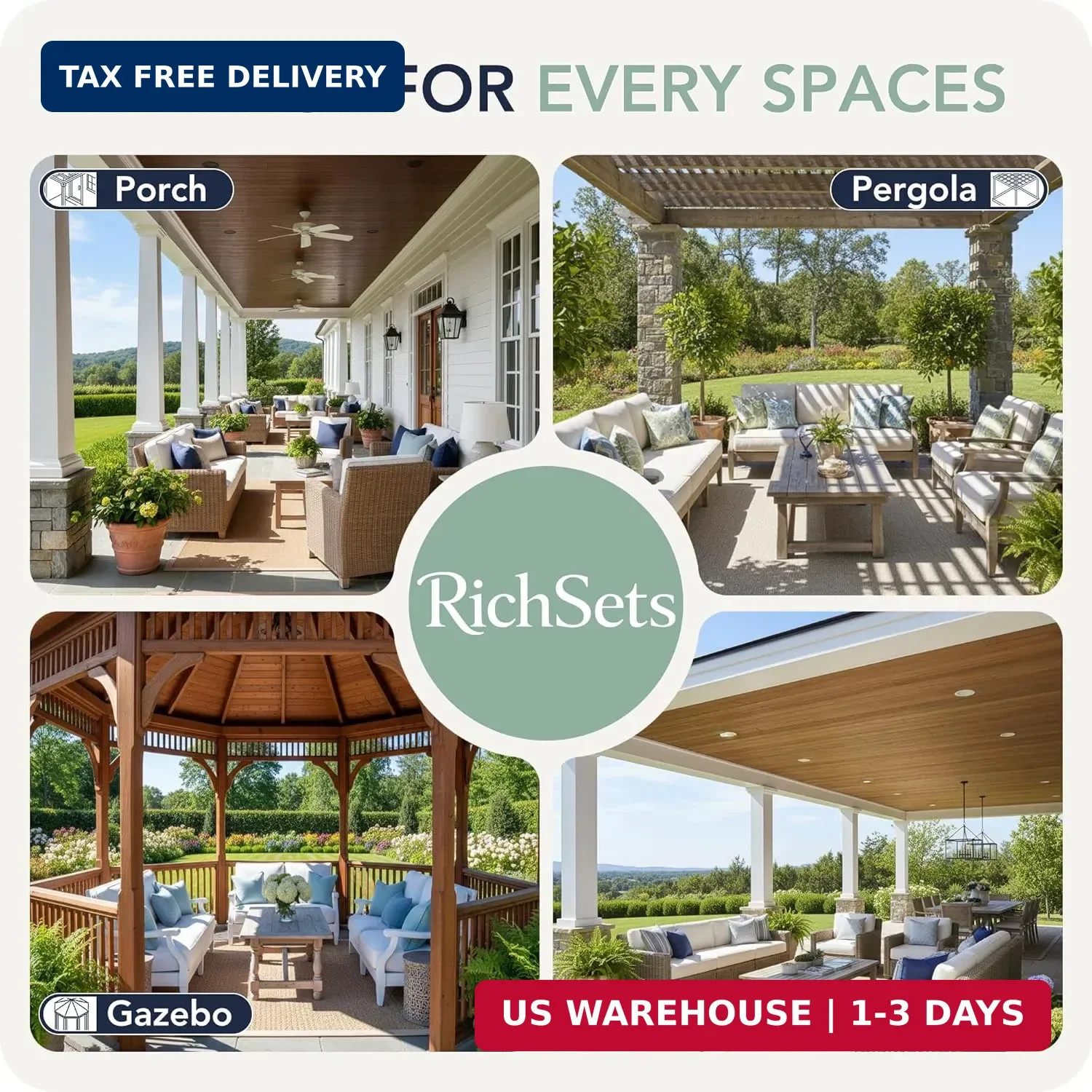 Outdoor Curtains for Patio Waterproof 6 Panels Gazebo Pergola Porch Cream 54×84