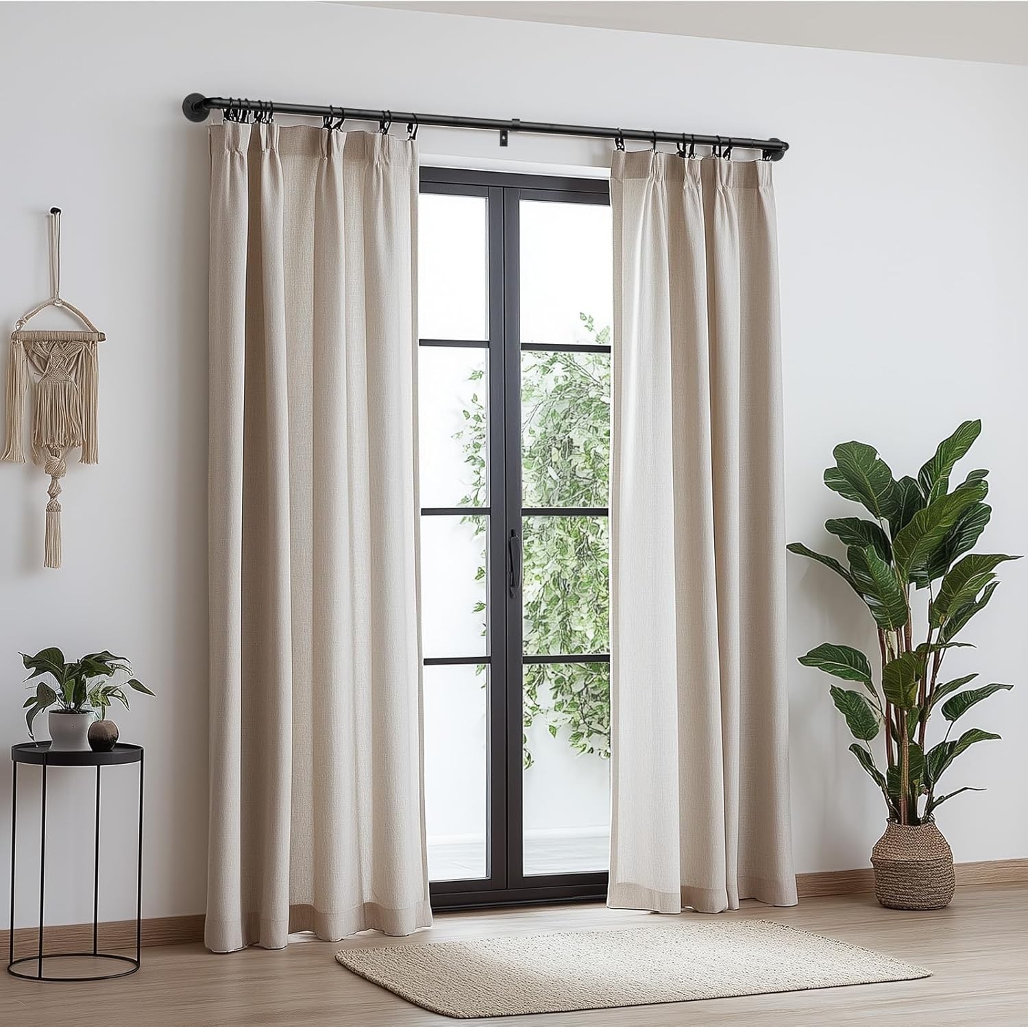 Curtain Rods for Windows 66 to 120, 1 Inch Industrial Wrap Around Black Curta…