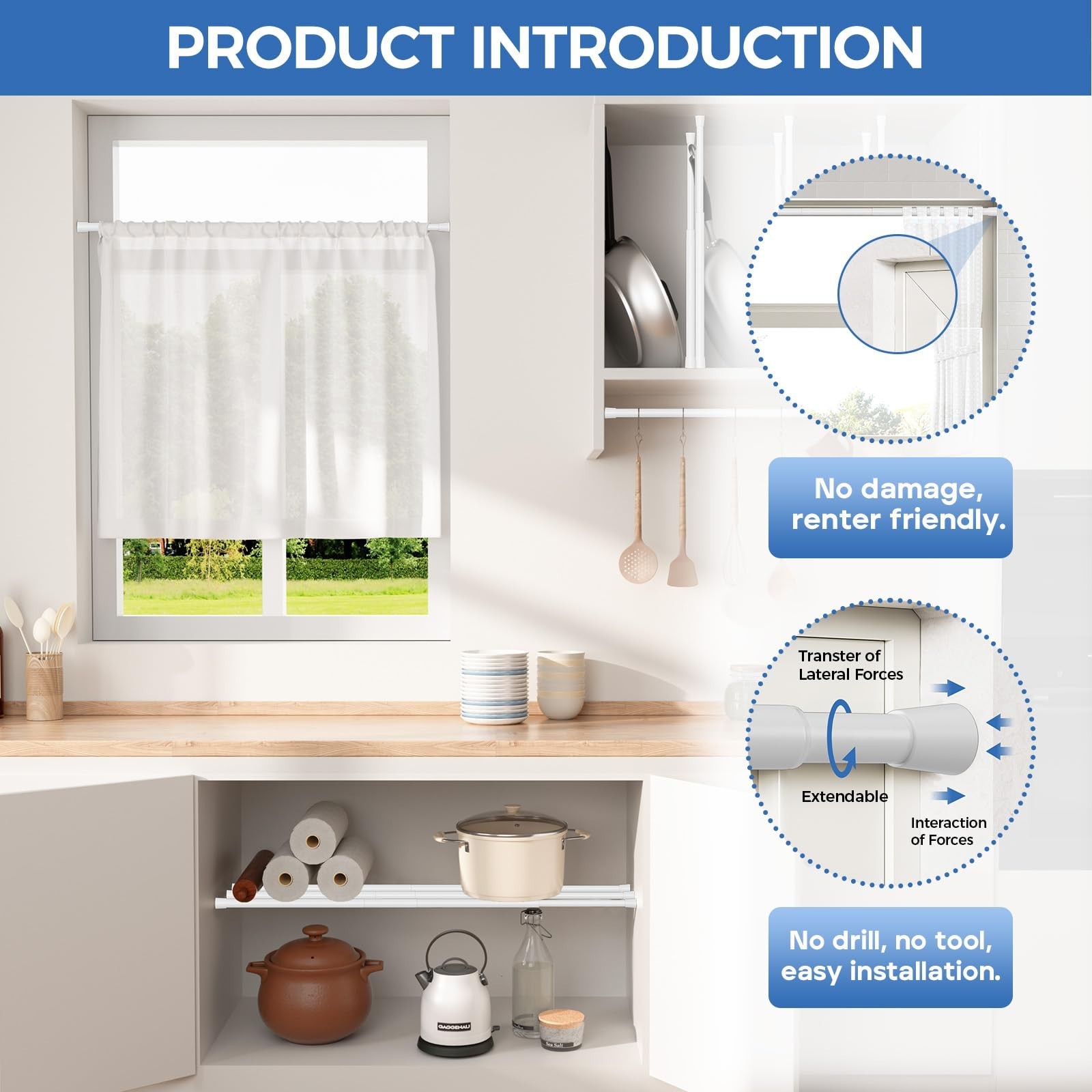 Short Spring Tension Rods for Windows (23 to 37 Inches, White, 1-Pack) – No D…