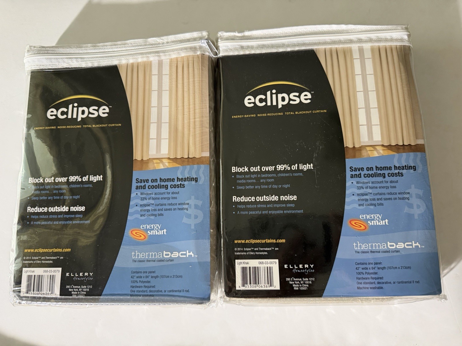 Eclipse Blackout Curtains 42×84 Light Khaki ThermaBack Lot of 2 NEW