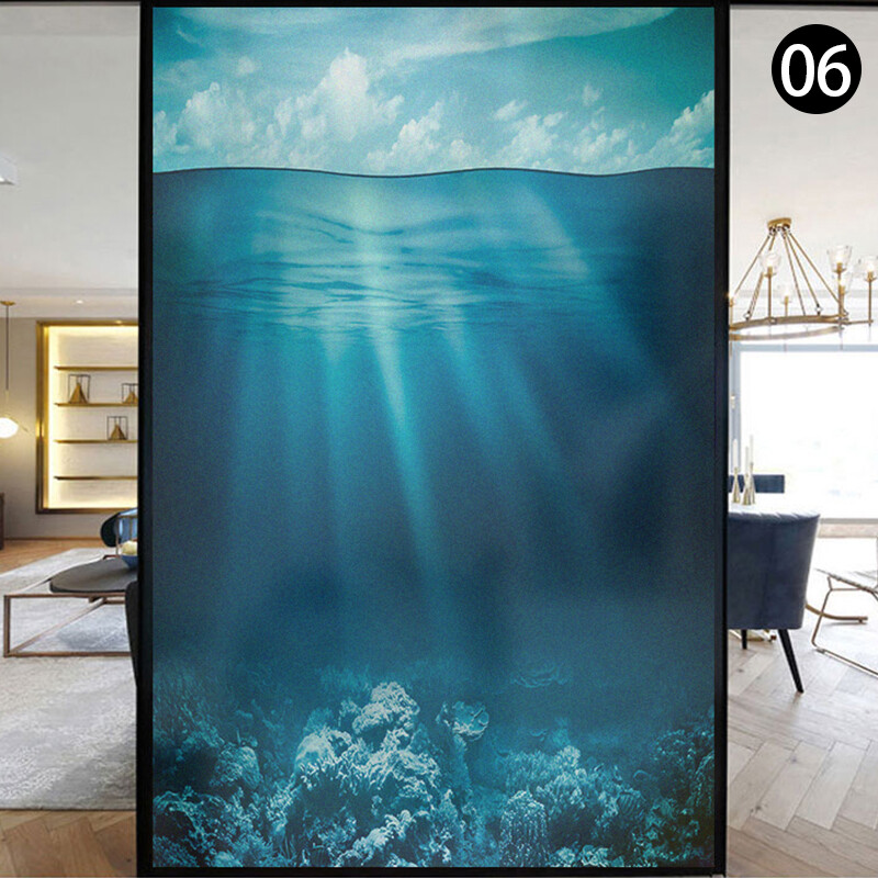Ocean Underwater Static Clings Frosted Glass Stained Window Sticker Film NEW
