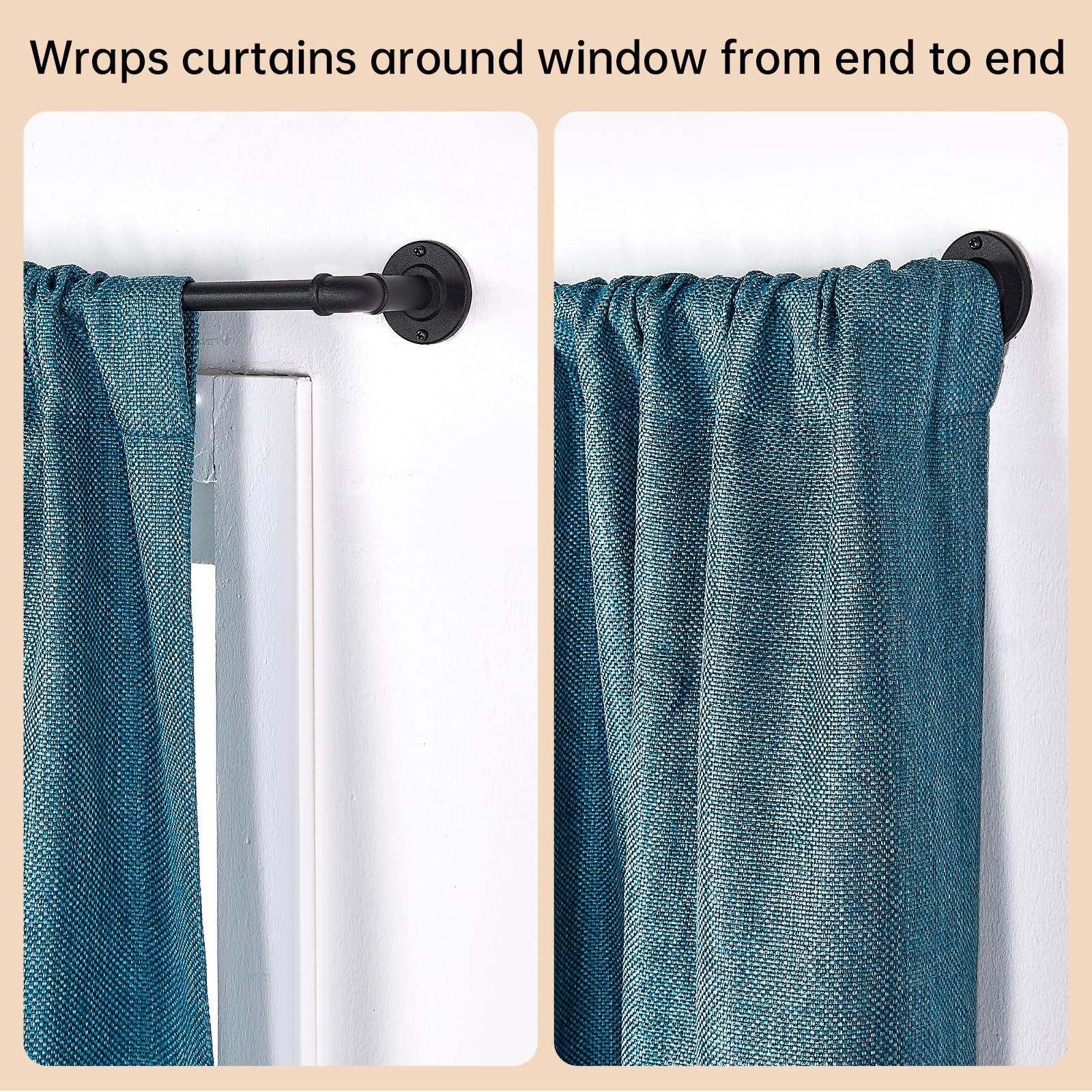 2 Pack Industrial Curtain Rods for Windows 48 to 84 Inches, Blackout Wrap Aro…