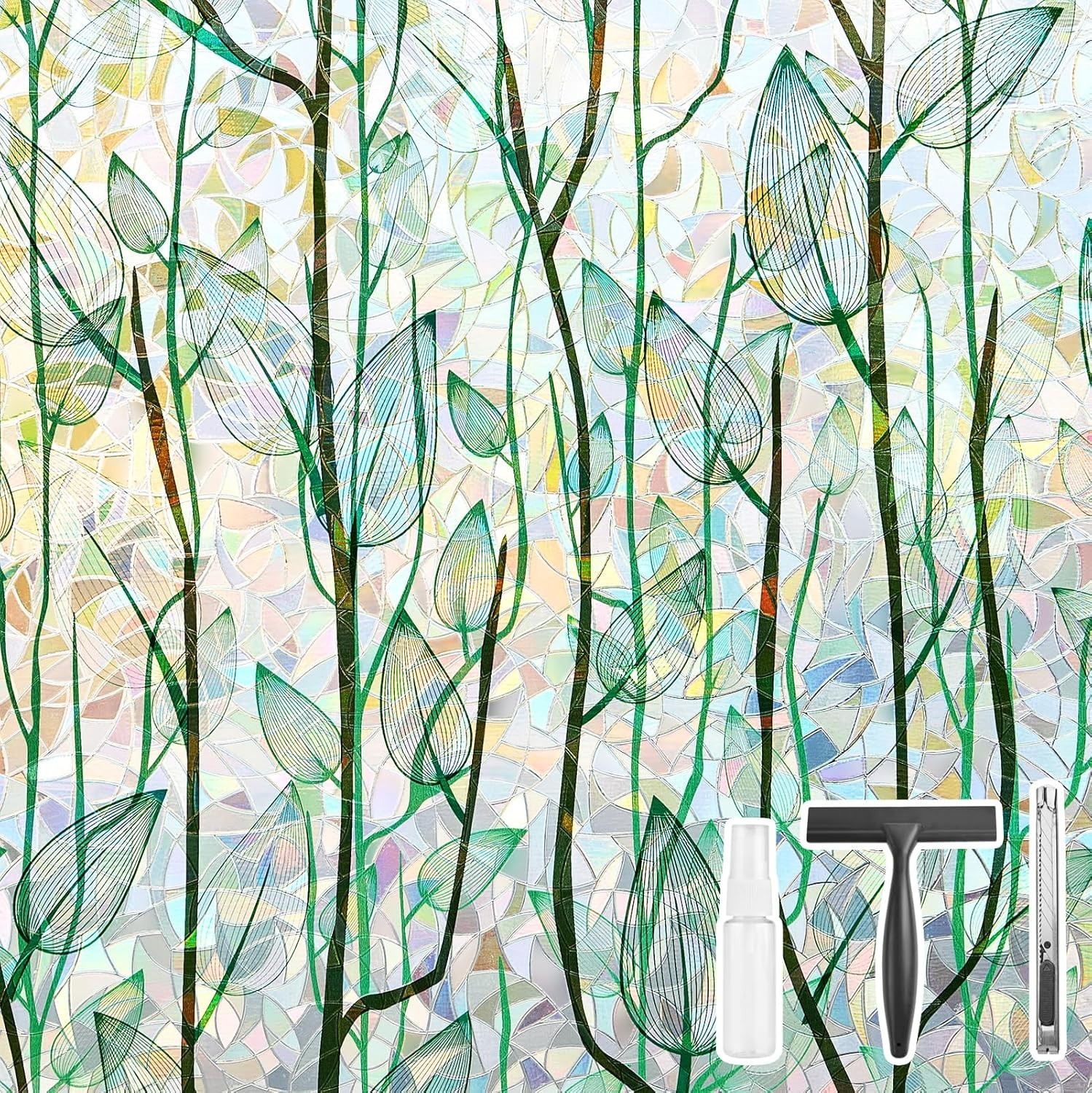 3D Window Privacy Film Rainbow Grove Static Cling No Glue Vinyl Wrap 35.4″x6.5′