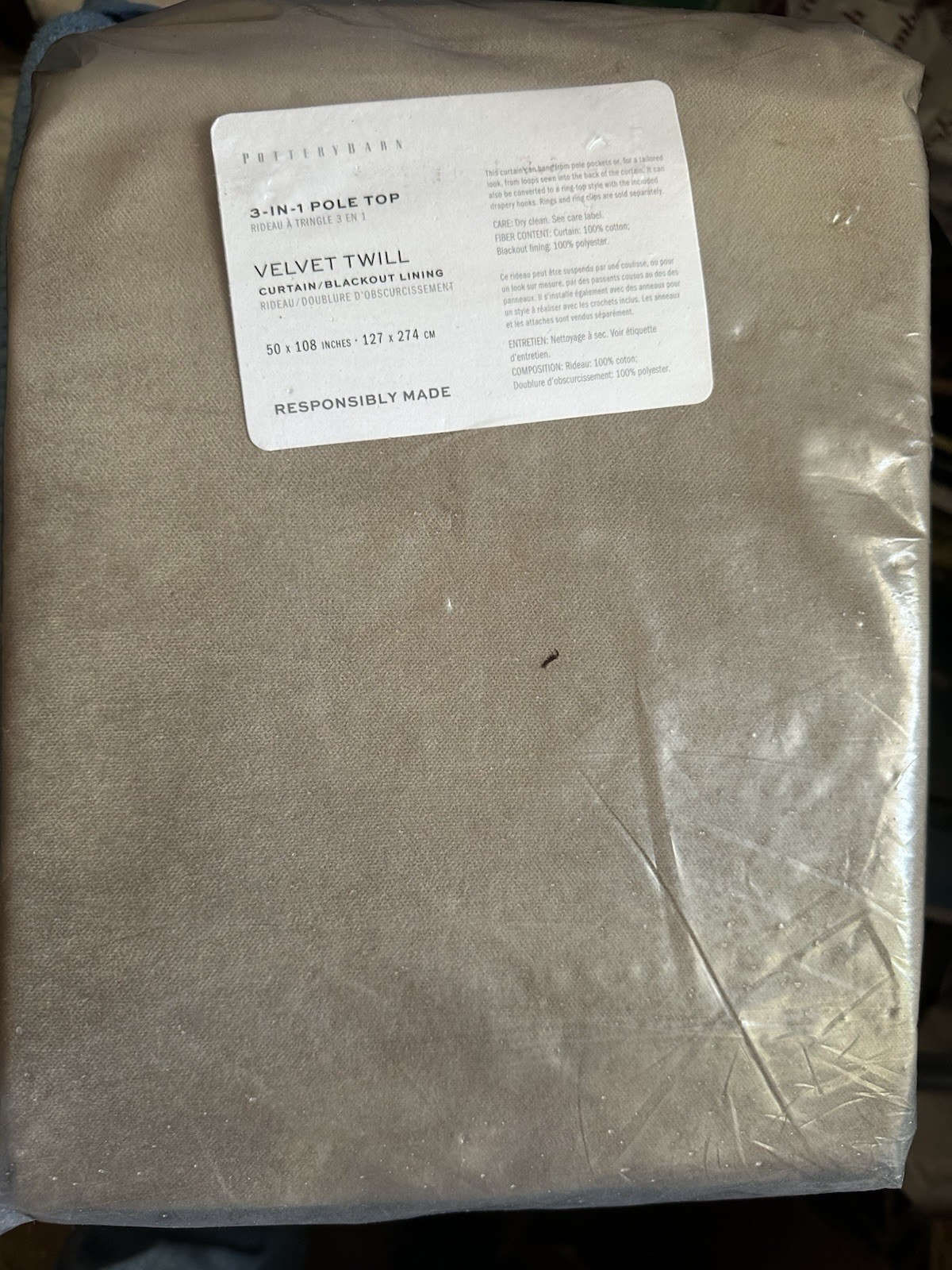 New Pottery Barn Taupe Velvet Twill Blackout Drapes 50″ x 108″ ~