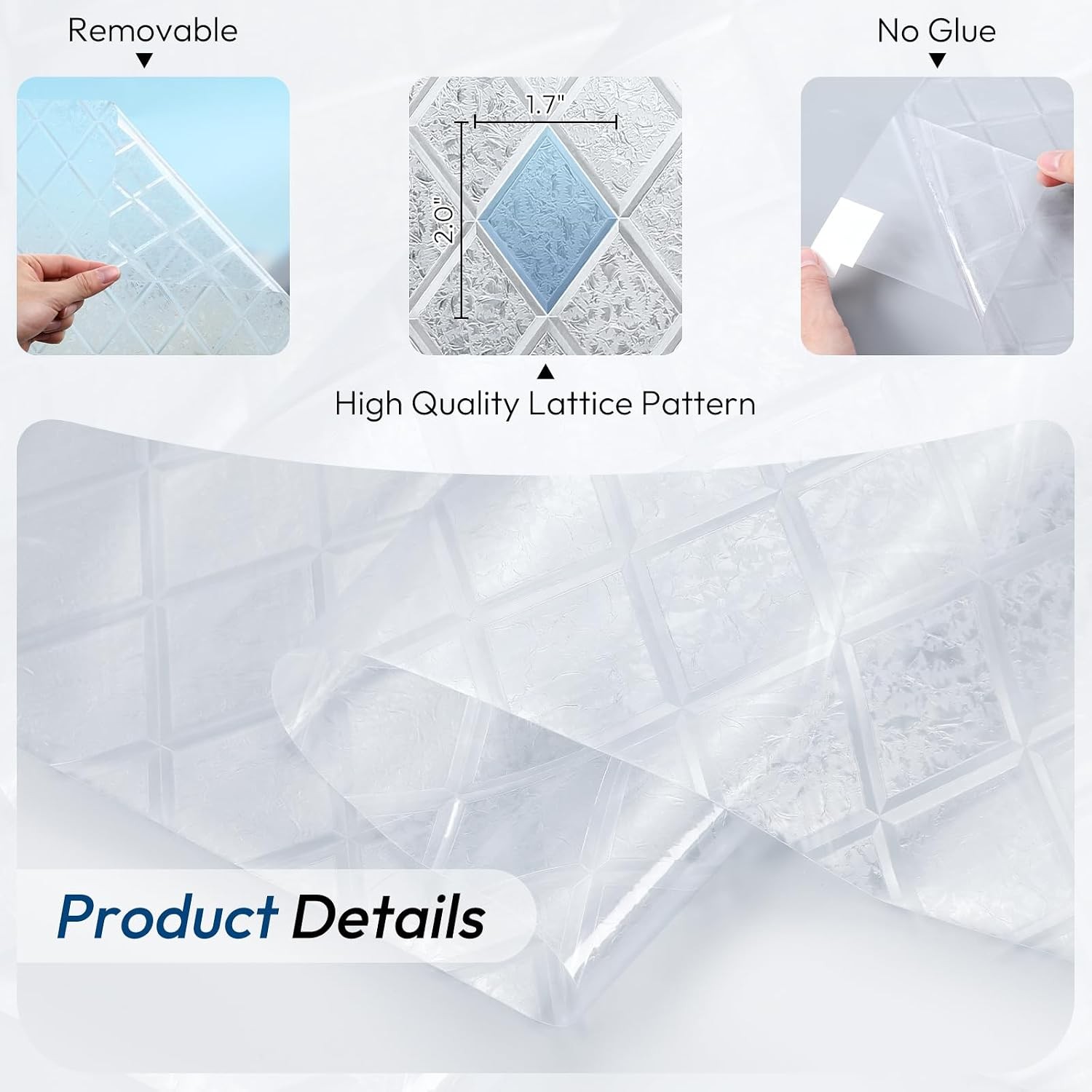 rabbitgoo Privacy Window Film Decorative Frosted Static Cling Floral Lattice