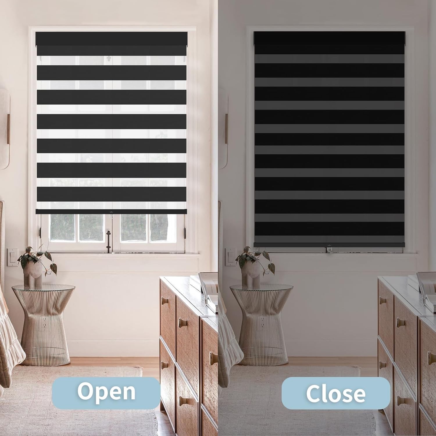 Cordless Zebra Blinds 33″ W x 72″ H Black Free-Stop Roller Shades