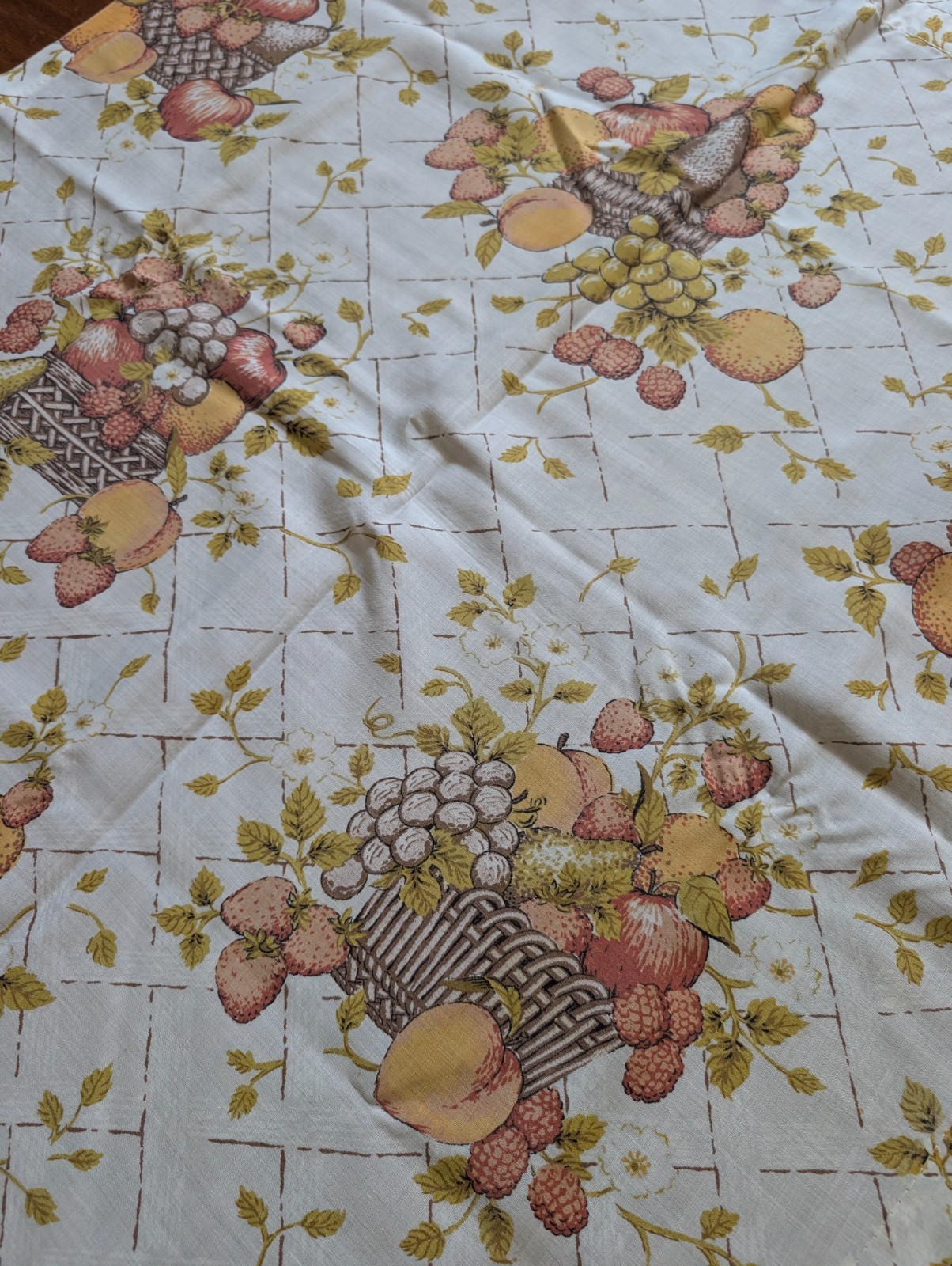 Vintage 1960’s Cafe Curtain Panels Checkered Fruit Basket Kitschy Cottage