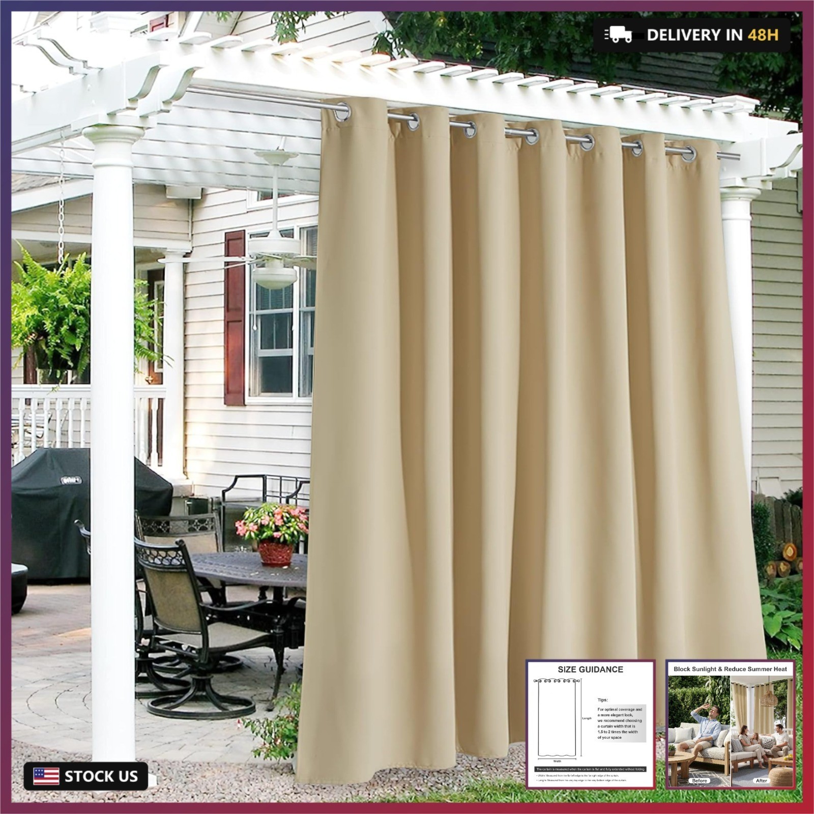 Extra Wide Outdoor Curtains for Patio Waterproof Heavy Duty Thermal Insulated…