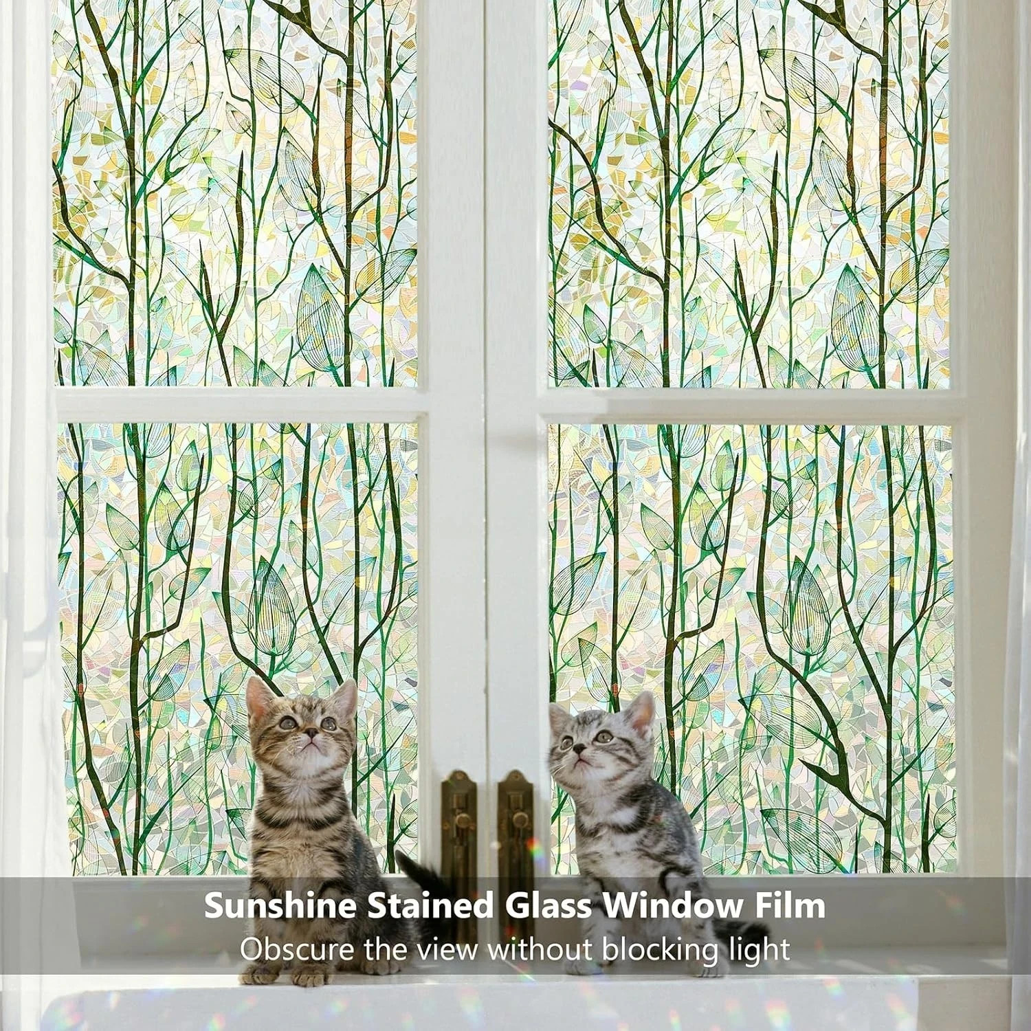 3D Window Privacy Film Rainbow Grove Static Cling No Glue Vinyl Wrap 35.4″x6.5′