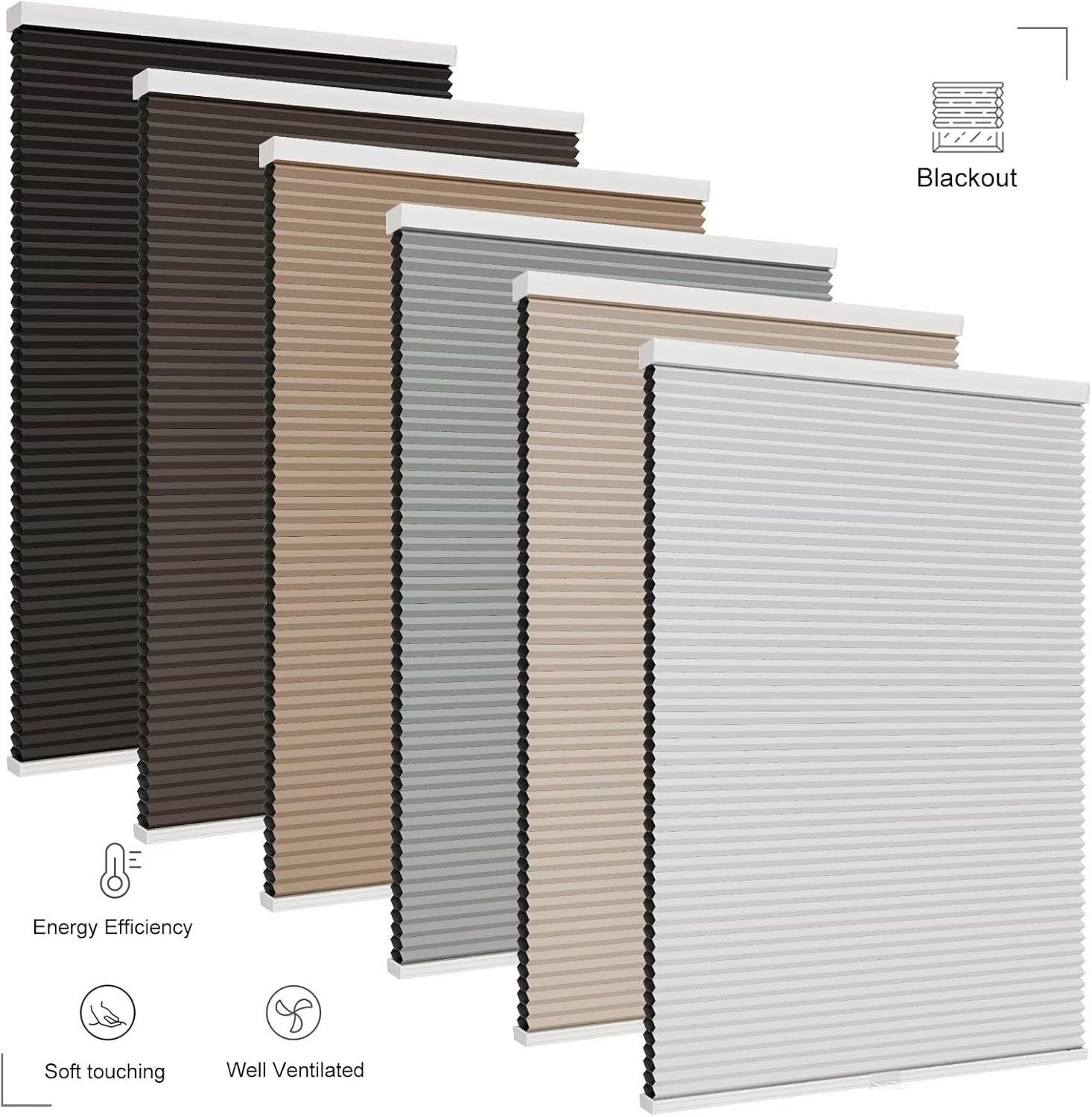 Blackout Cordless Cellular Shades for Windows,Honeycomb Blinds with Thermal I…