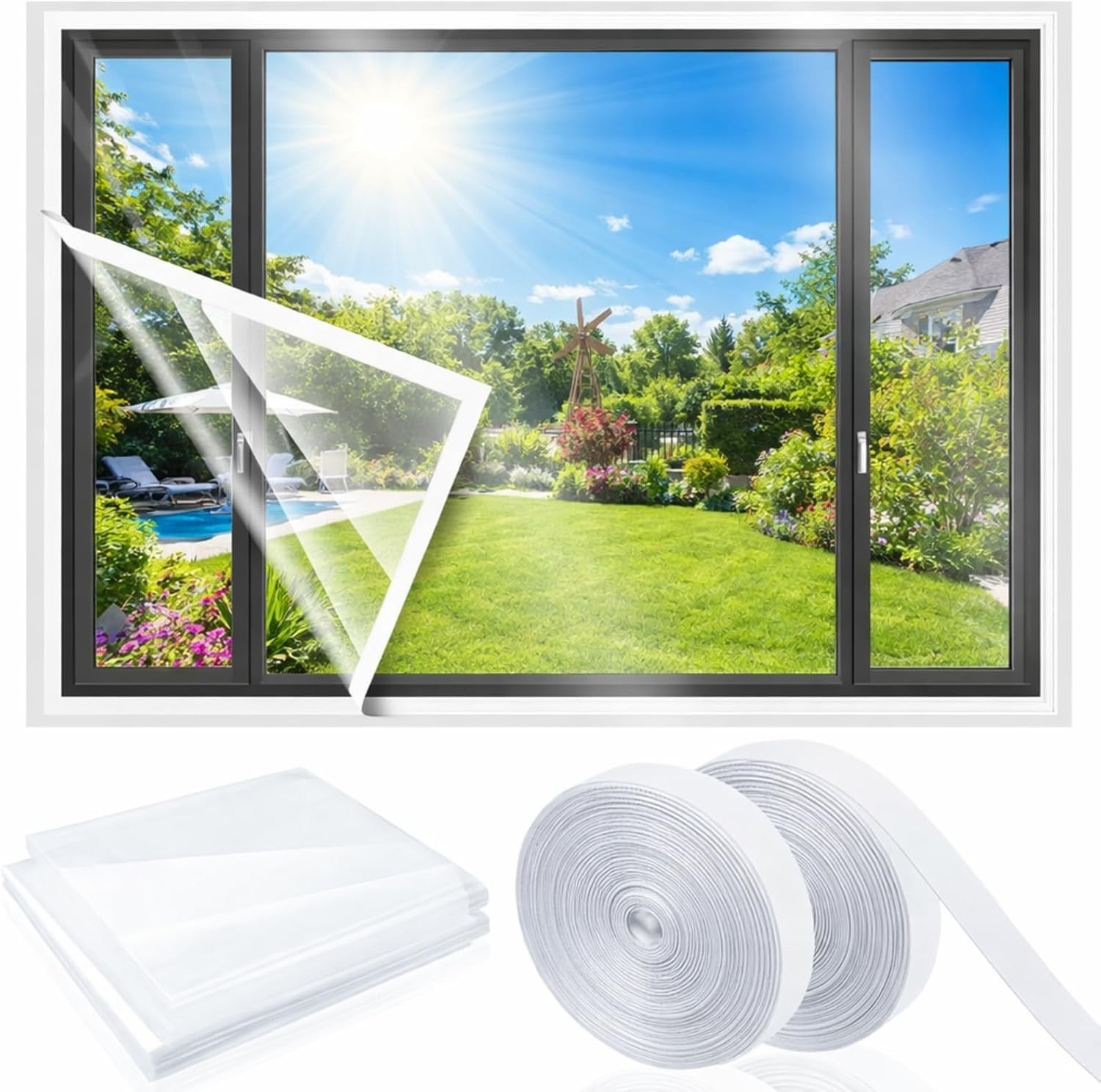 87×20 ft Reusable Window Insulation Kit: Thermal Waterproof Film for Winter