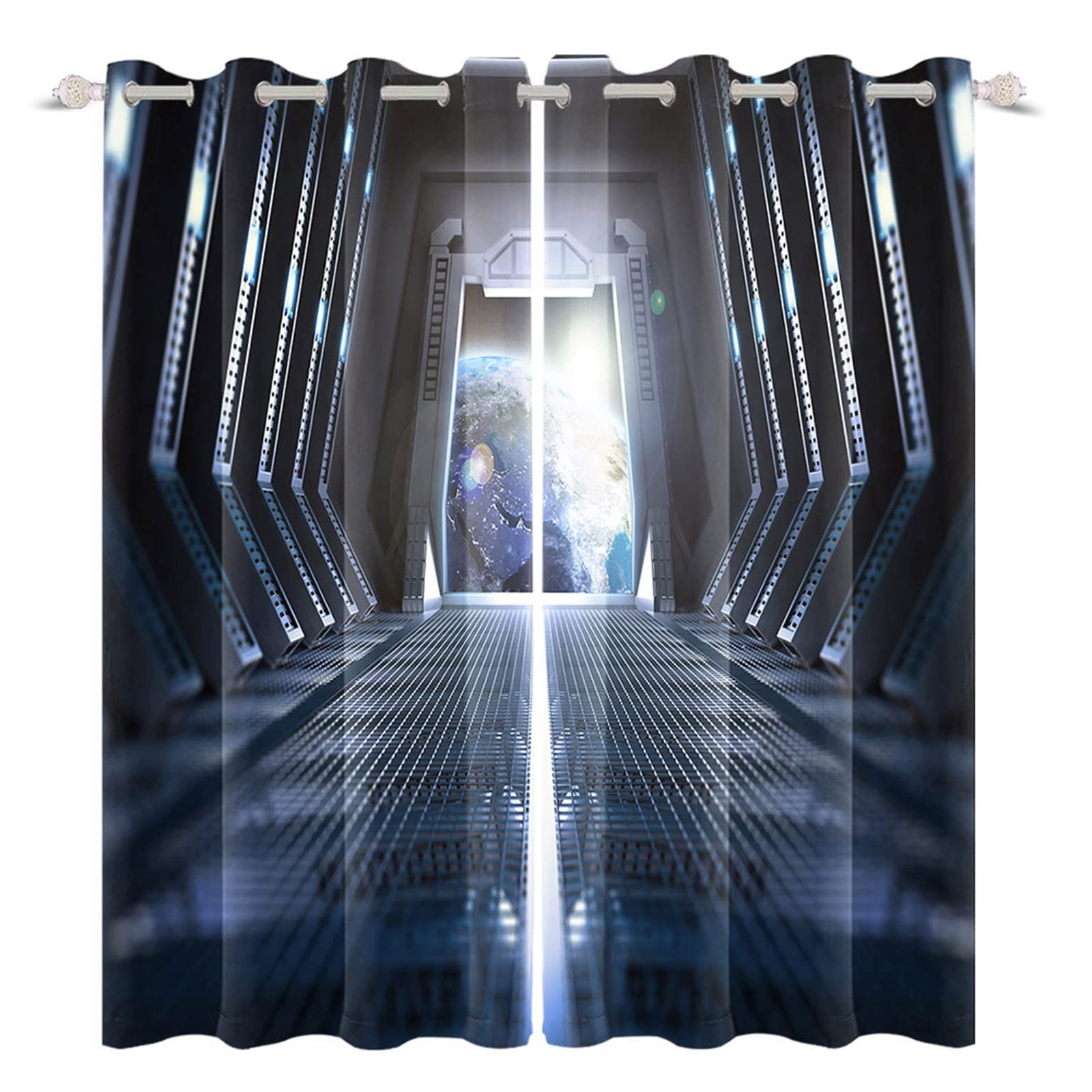 Renaiss Outer Space Window Curtains Inside Passage Of Space Station Futuristic