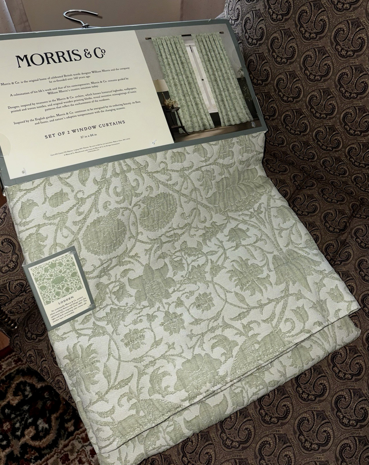 Morris & Co Lodden Sage Green Floral 2 Window Panels Curtains 37″x 84″ (1 pair)