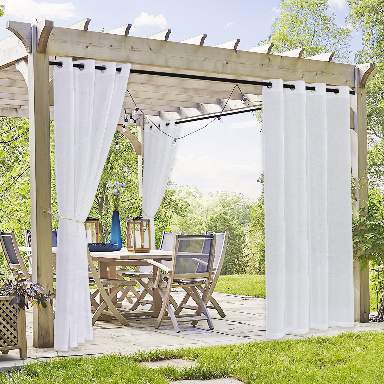 RYB HOME 2 Panels Outdoor Curtains for Patio – 54″W x 84″L (Pack of 2), White