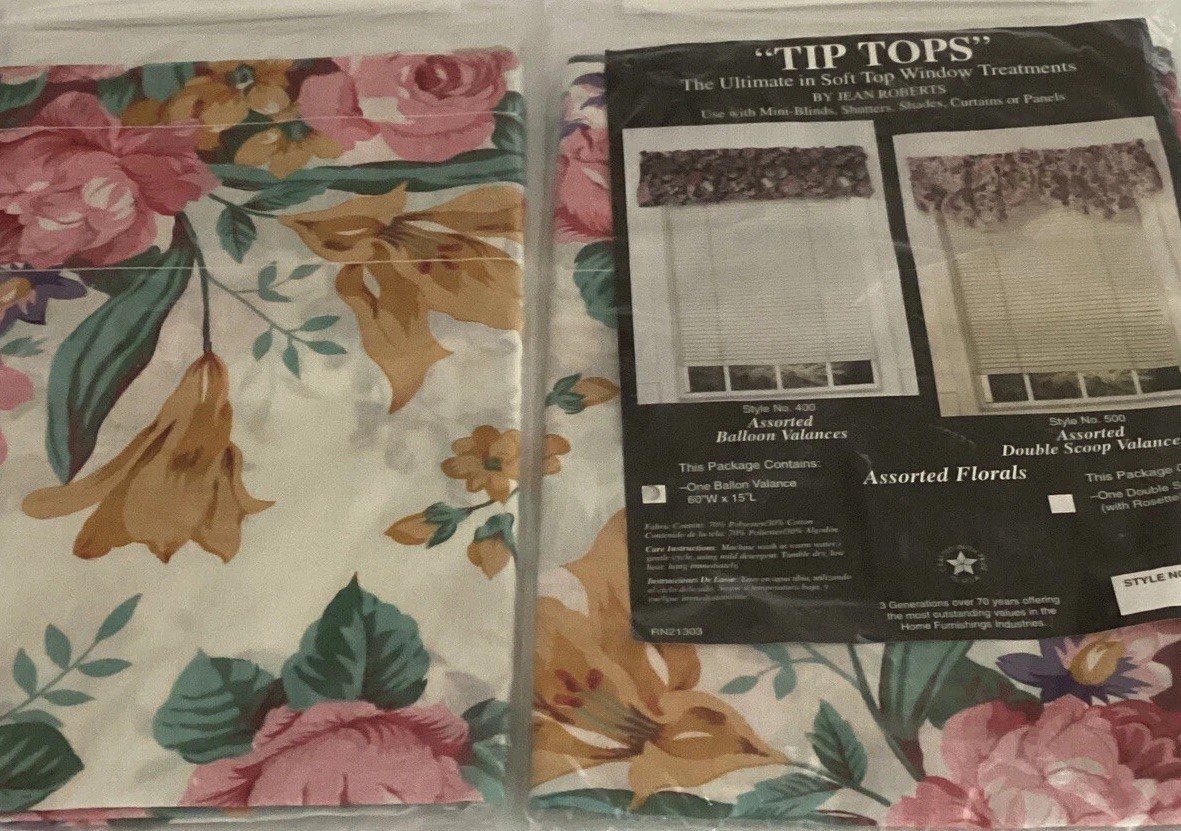 Two (2) Floral Balloon Valances 60” x 15” Tip Tops by Jean Roberts