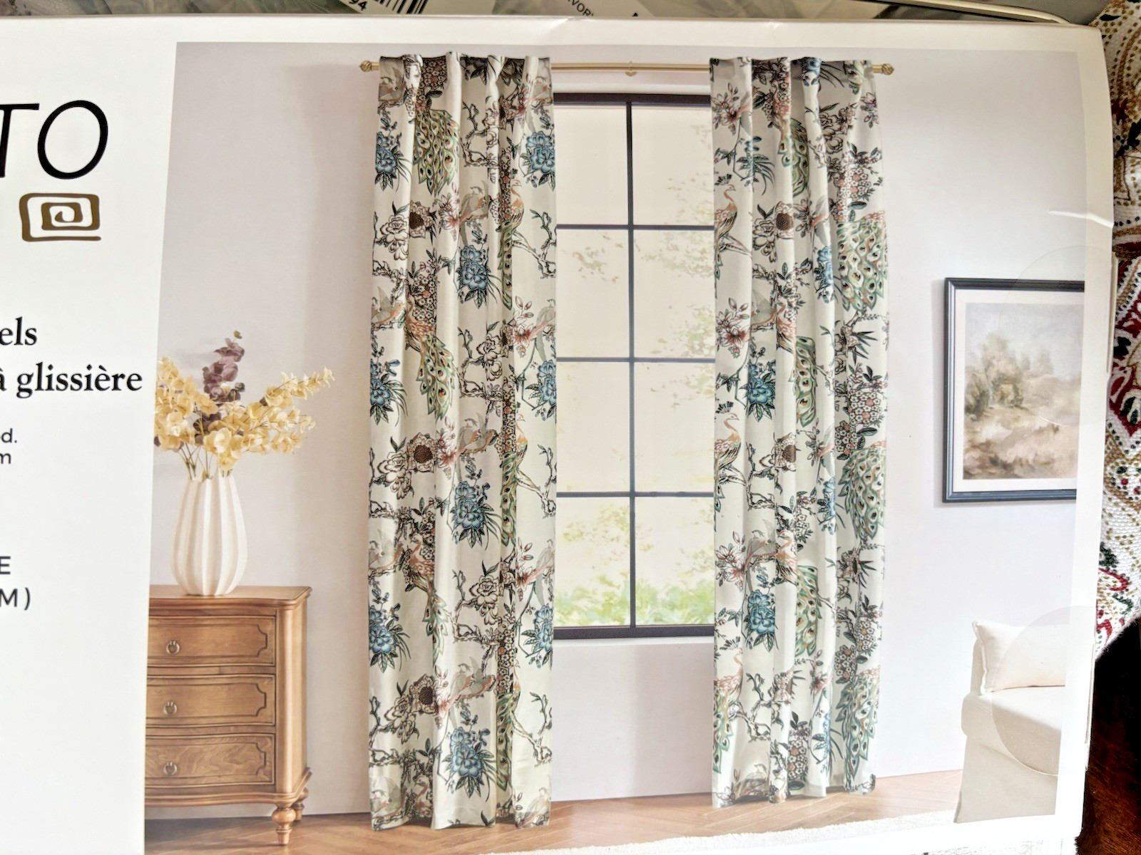 CALLISTO Window Curtains 2 Panels 38” X 84″ Peacock Birds Drapers Back Tab Blush