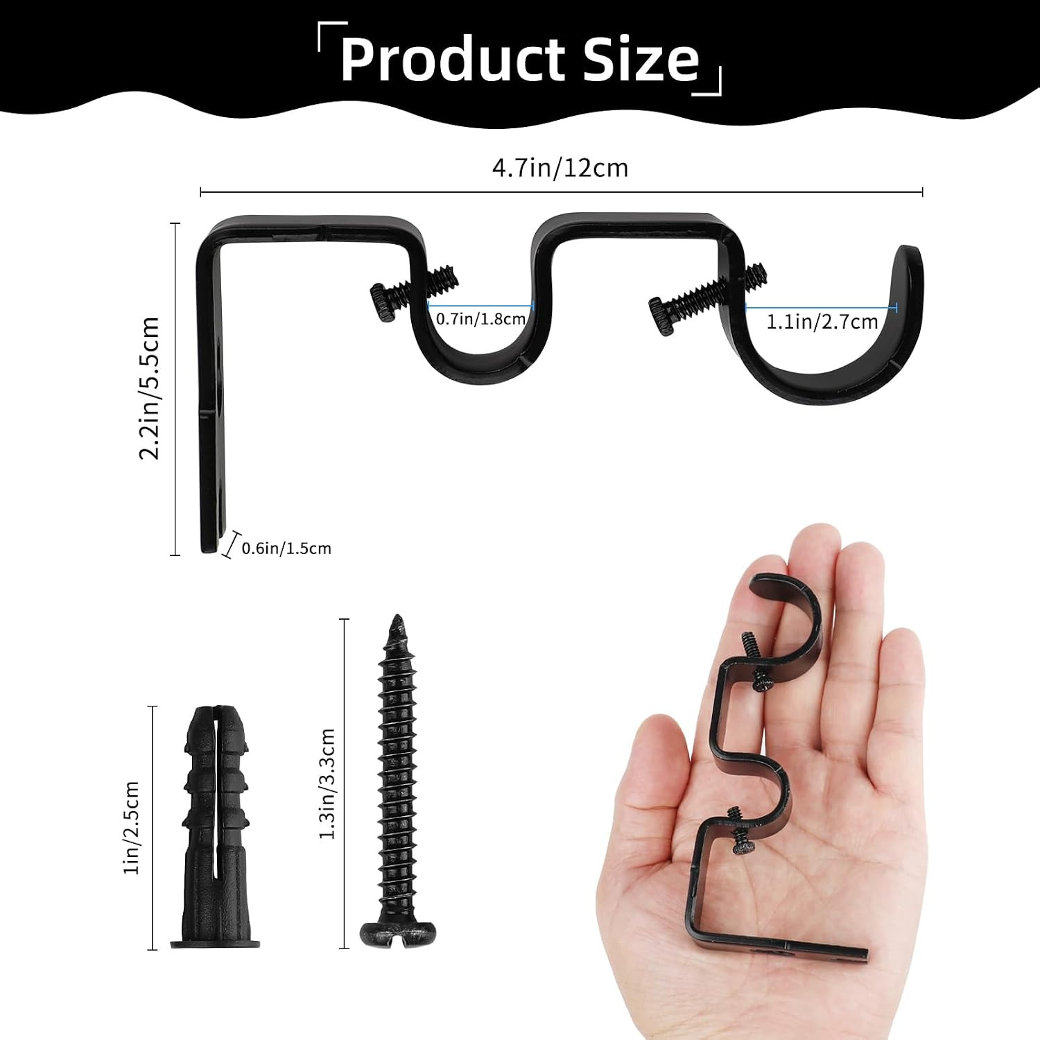 6 Pack Double Curtain Rod Brackets,Heavy Duty Adjustable Curtain Rod Holders