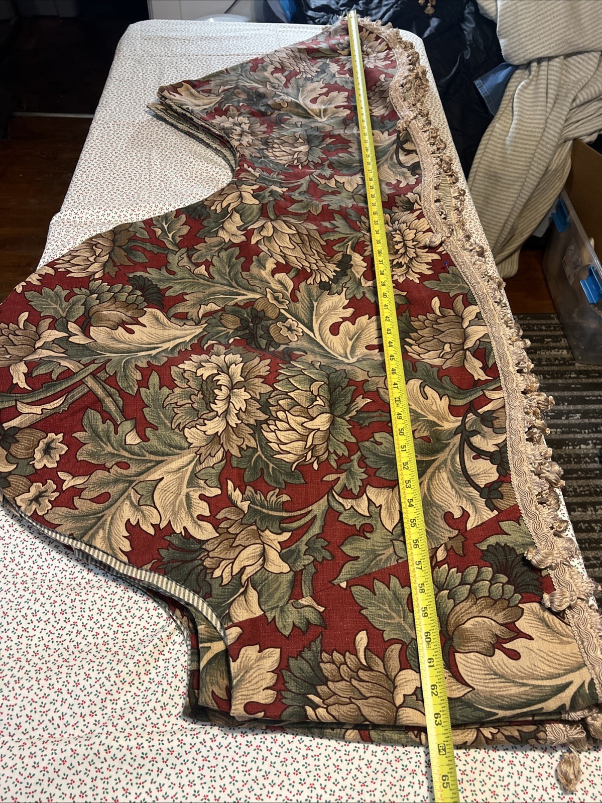 Vintage Custom Scalloped 130” Valances Set of 4 Floral Tapestry Lined w/ Fringe