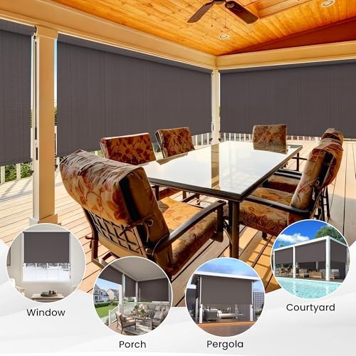 Outdoor Roller Shade, 420GSM New Material Patio Shade with 72″W x 72″H Brown