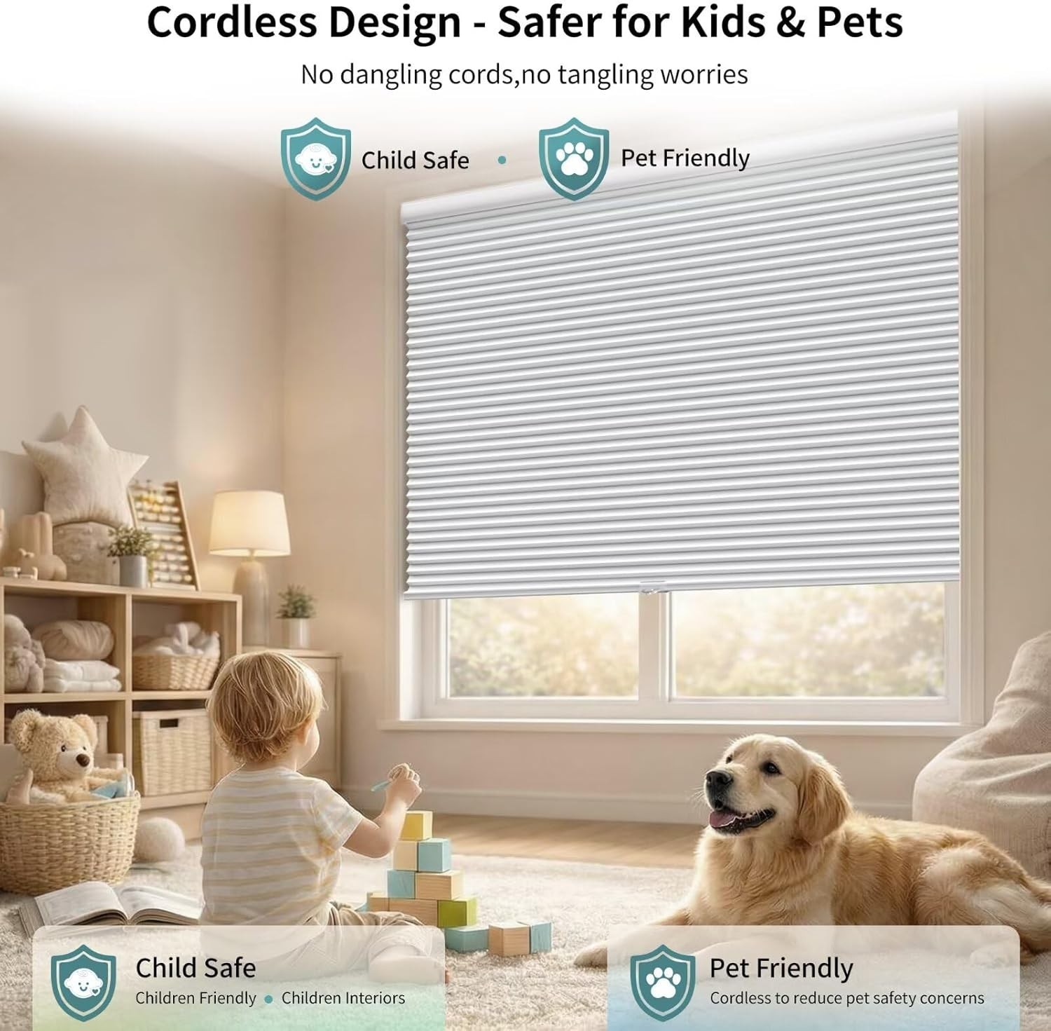 Cordless Blackout Cellular Shades for Windows, Honeycomb Window Shades with T…