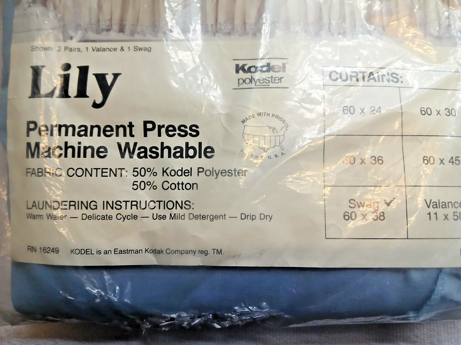 LILY PERMANENT PRESS MACHINE WASHABLE SWAG 60 X 38 50% POLYESTER 50% COTTON