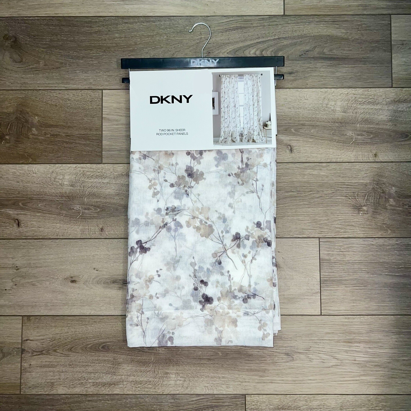 Dkny Wallflower 50x 96 White Beige Tan Gray Floral Sheer Window Curtains Flowers