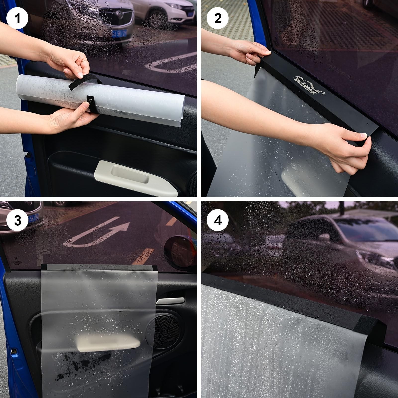 Car Window Tint Tool Kit – 4 Waterproof Door Panel Covers, Reusable PET Shield