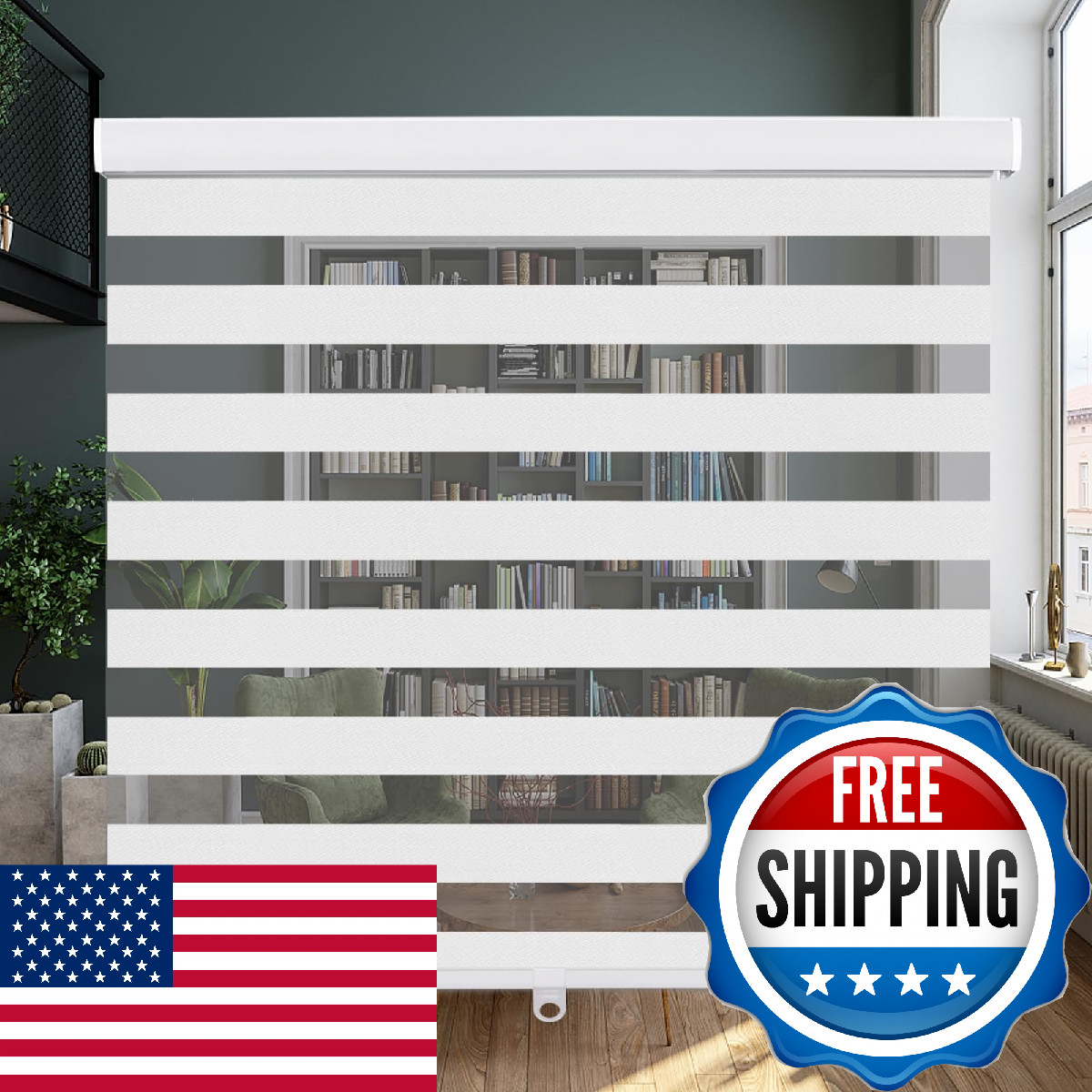 Luckup Cordless Zebra Blinds Roller Shades For Windows-Dual Layer High Shading