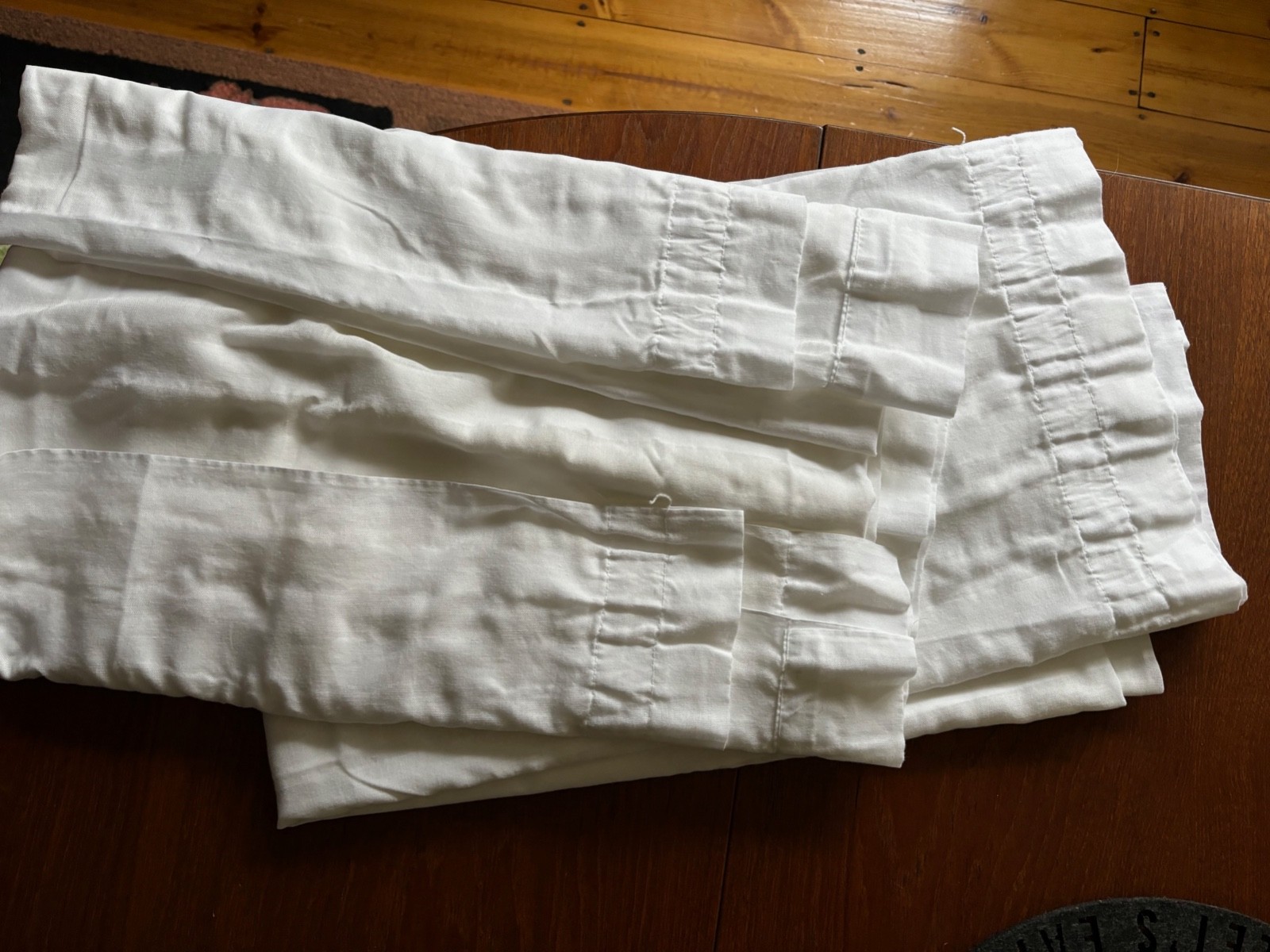(2) Panels Rod Pocket Curtain Sheers ~ 42″W X 84″ L Each Panel ~ White StripeEXC