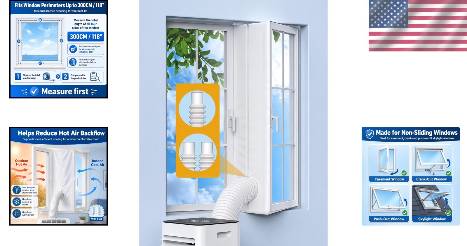 Water-Resistant Window Seal for Single & Dual Hose Portable AC Units, 300CM/118″