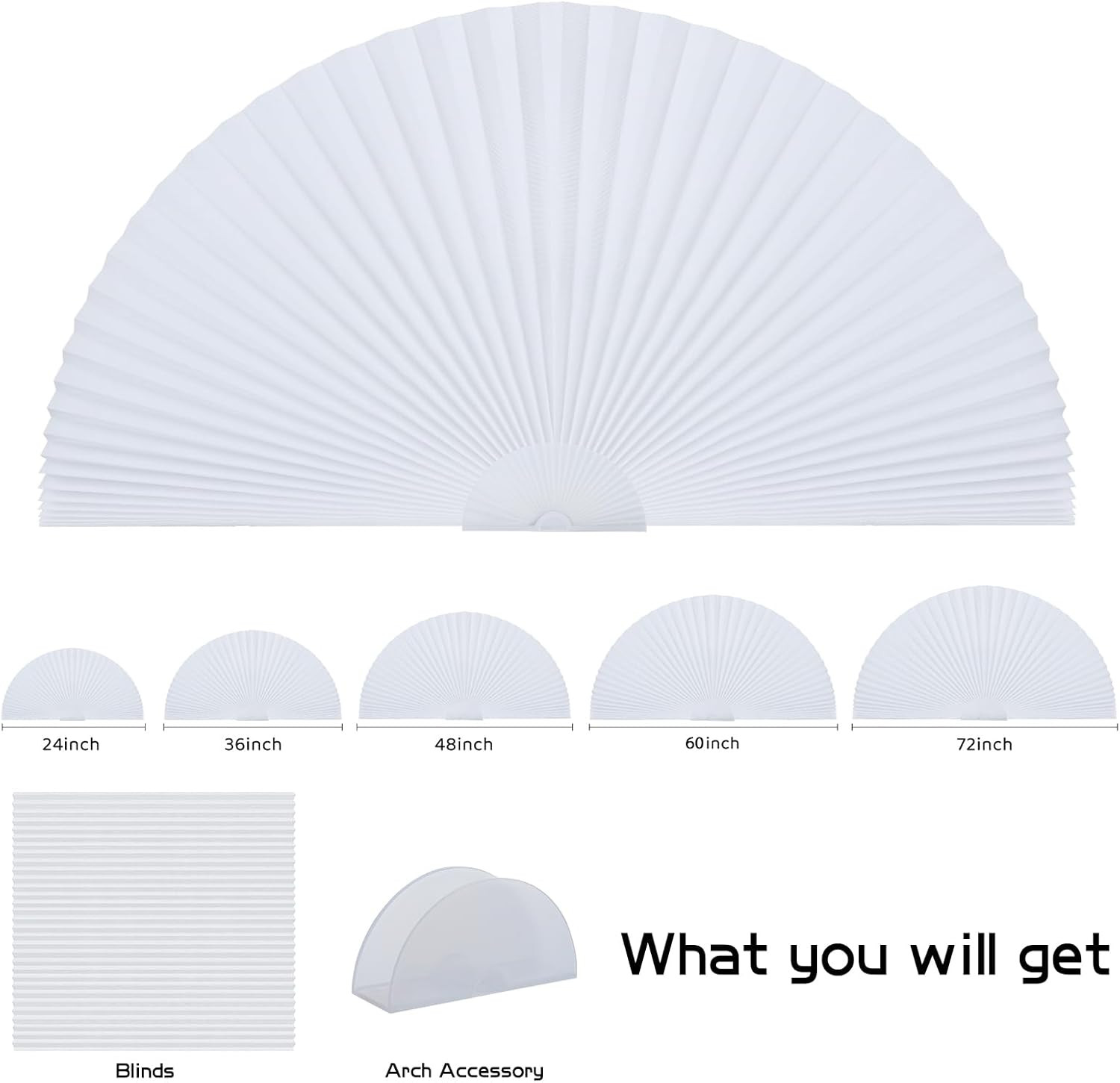 Arch Window Shade Curtains Half Circle Moon Pleated Fabric 36W x 18H White